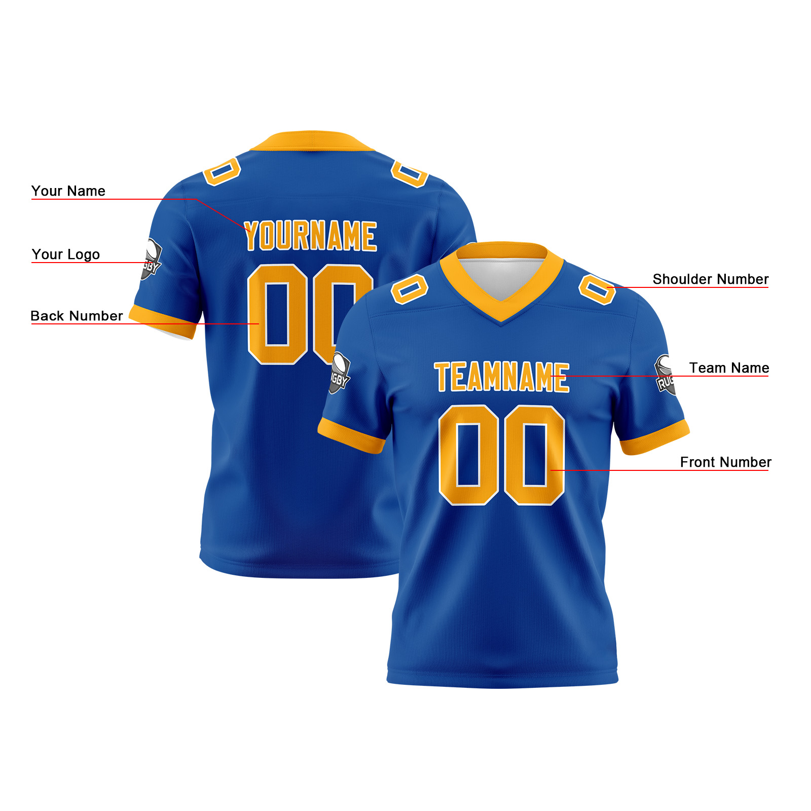 Custom Blue Yellow Football Jersey Personalized Football Shirts for Men Printed Team Name Number Logo