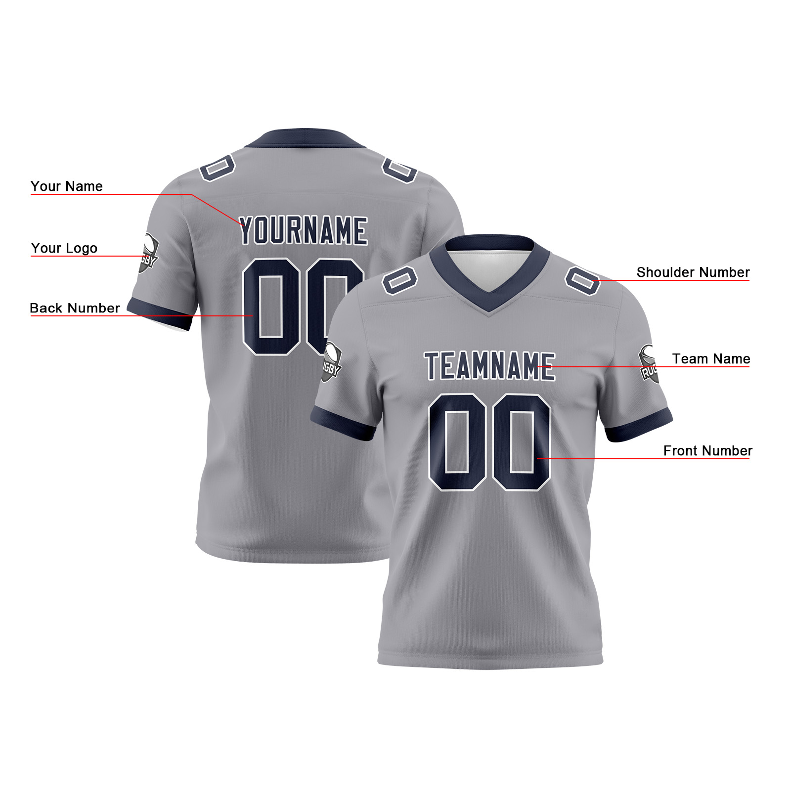 Custom Gray Navy Football Jersey Personalized Football Shirts for Men Printed Team Name Number Logo