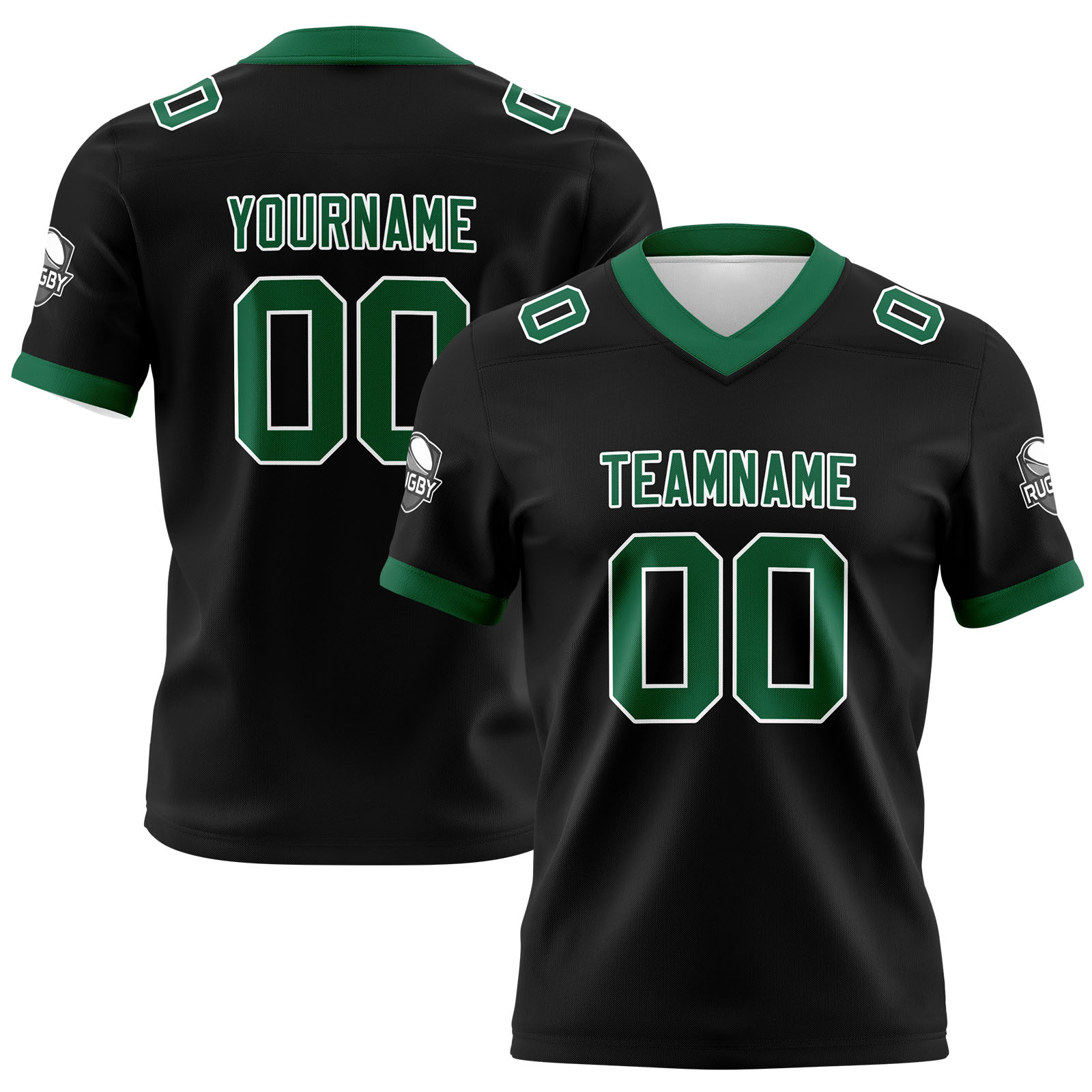 Custom Black Green Football Jersey Personalized Football Shirts for Men Printed Team Name Number Logo