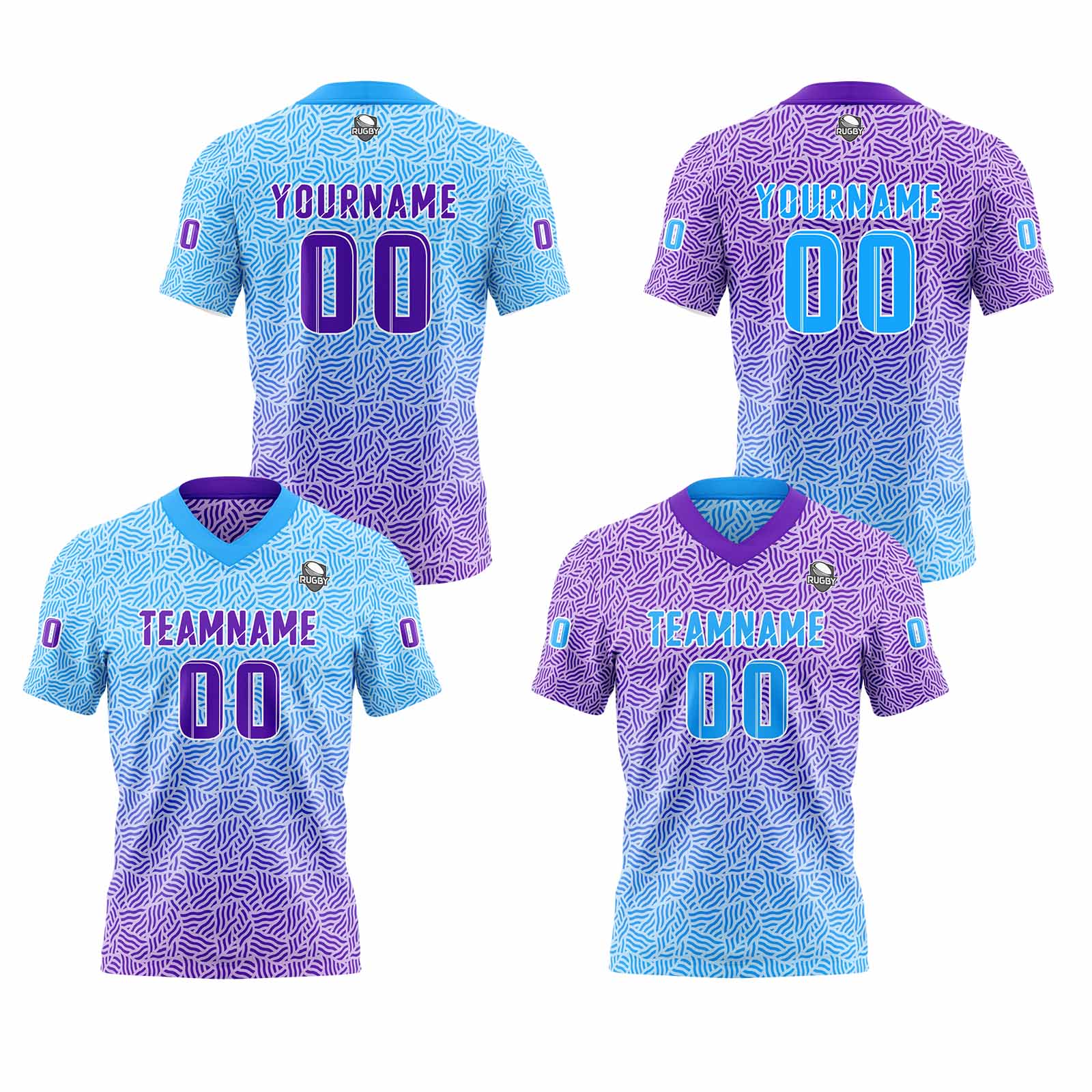 Custom Blue Purple Reversible Football Jersey Personalized Gradient Football Shirts for Men Printed Team Name Number Logo