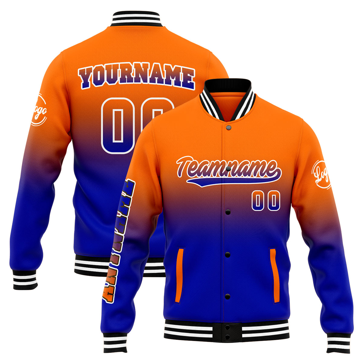 Custom Orange&Royal Varsity Jacket for Men Women and Youth with Personalized Letterman Jacket 