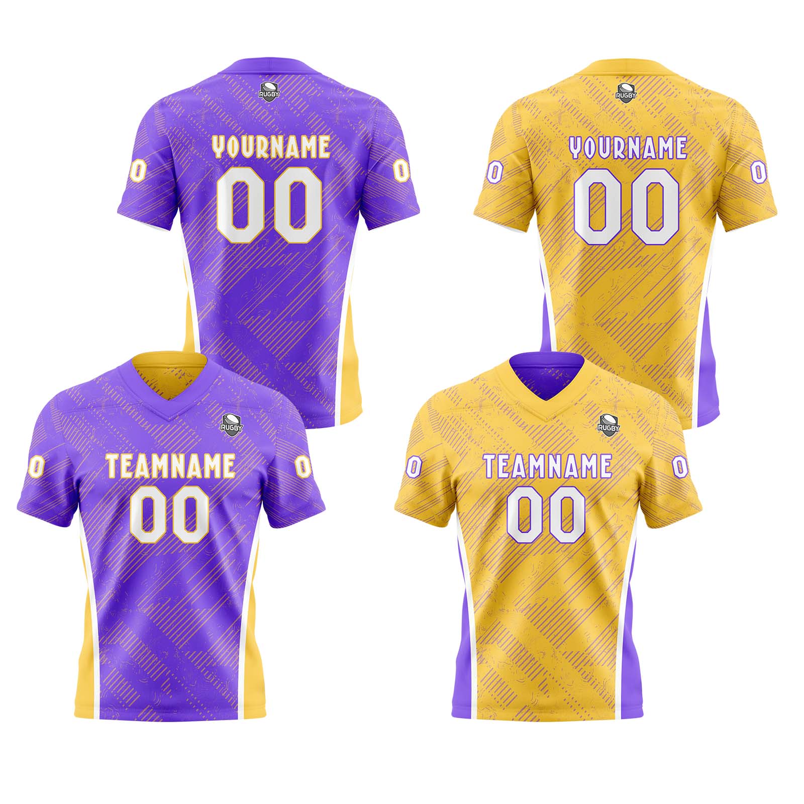Custom Purple Yellow Reversible Football Jersey Personalized Gradient Football Shirts for Men Printed Team Name Number Logo
