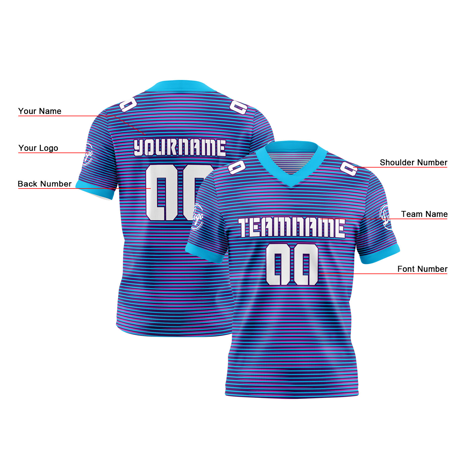 Custom Blue Rose Reversible Football Jersey Personalized Gradient Football Shirts for Men Printed Team Name Number Logo