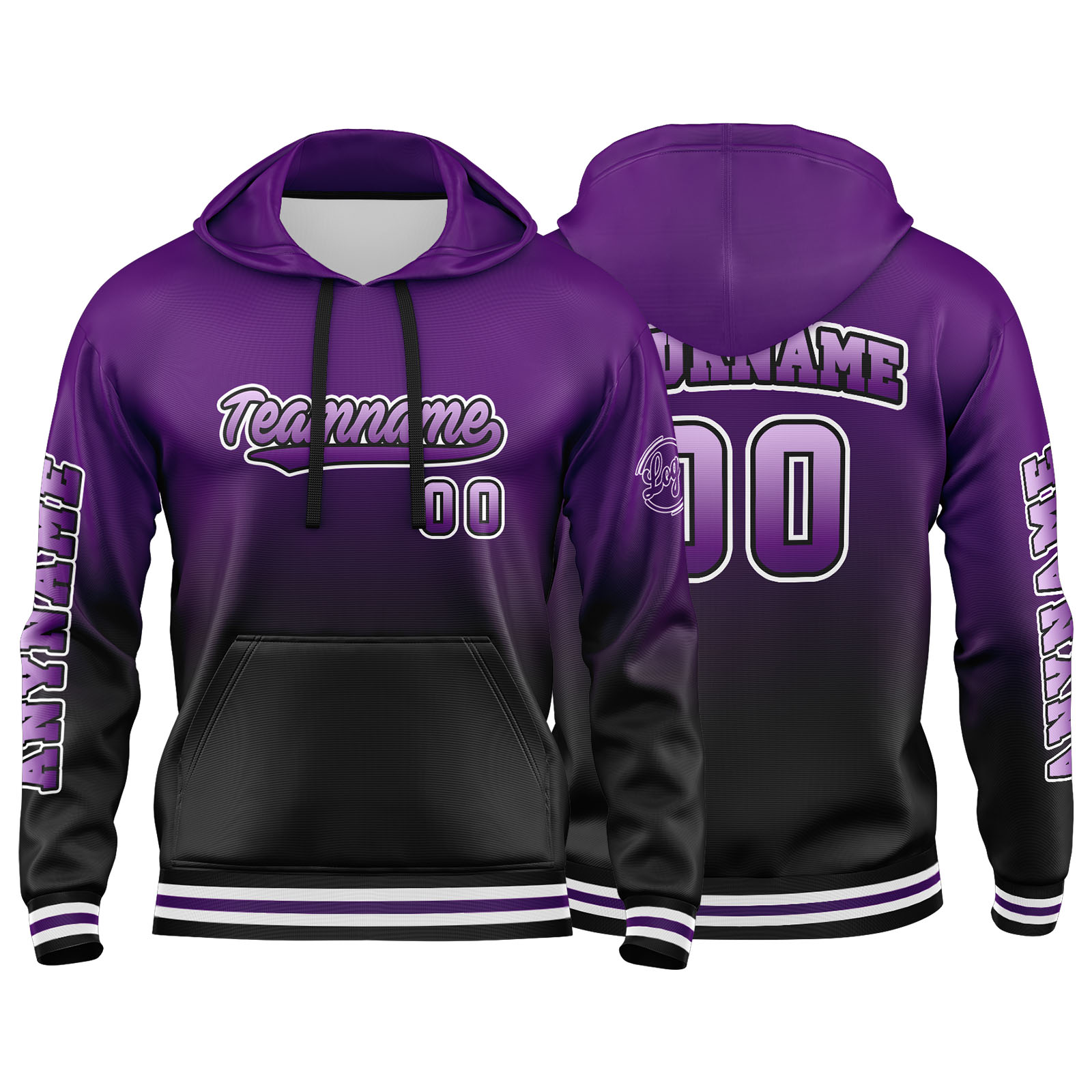 Custom Purple Black  Hoodie Personalized Mens Pullover Hoodie Printed Team Name Number Logo for Women