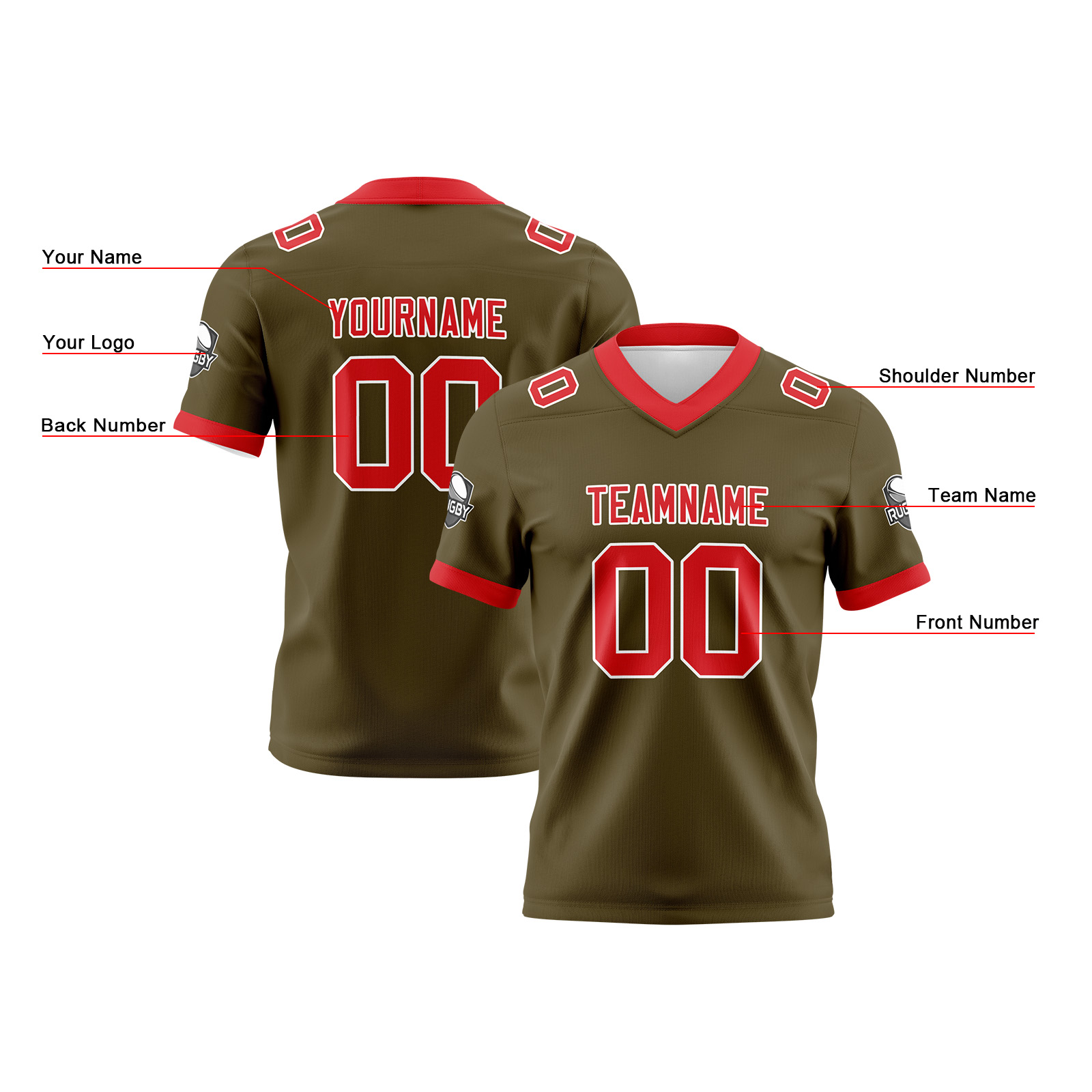Custom Brown Red Football Jersey Personalized Football Shirts for Men Printed Team Name Number Logo