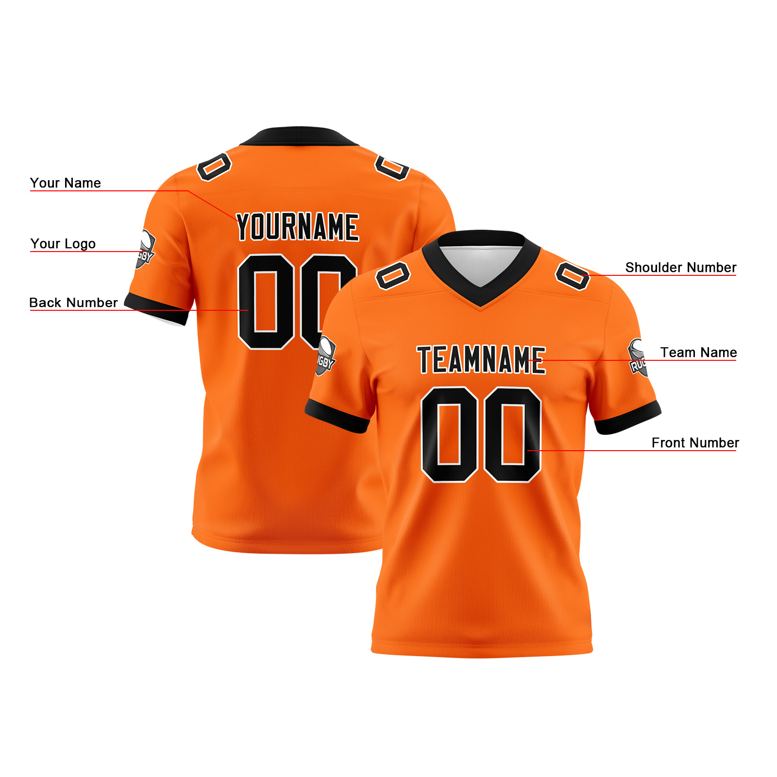 Custom Orange Black Football Jersey Personalized Football Shirts for Men Printed Team Name Number Logo