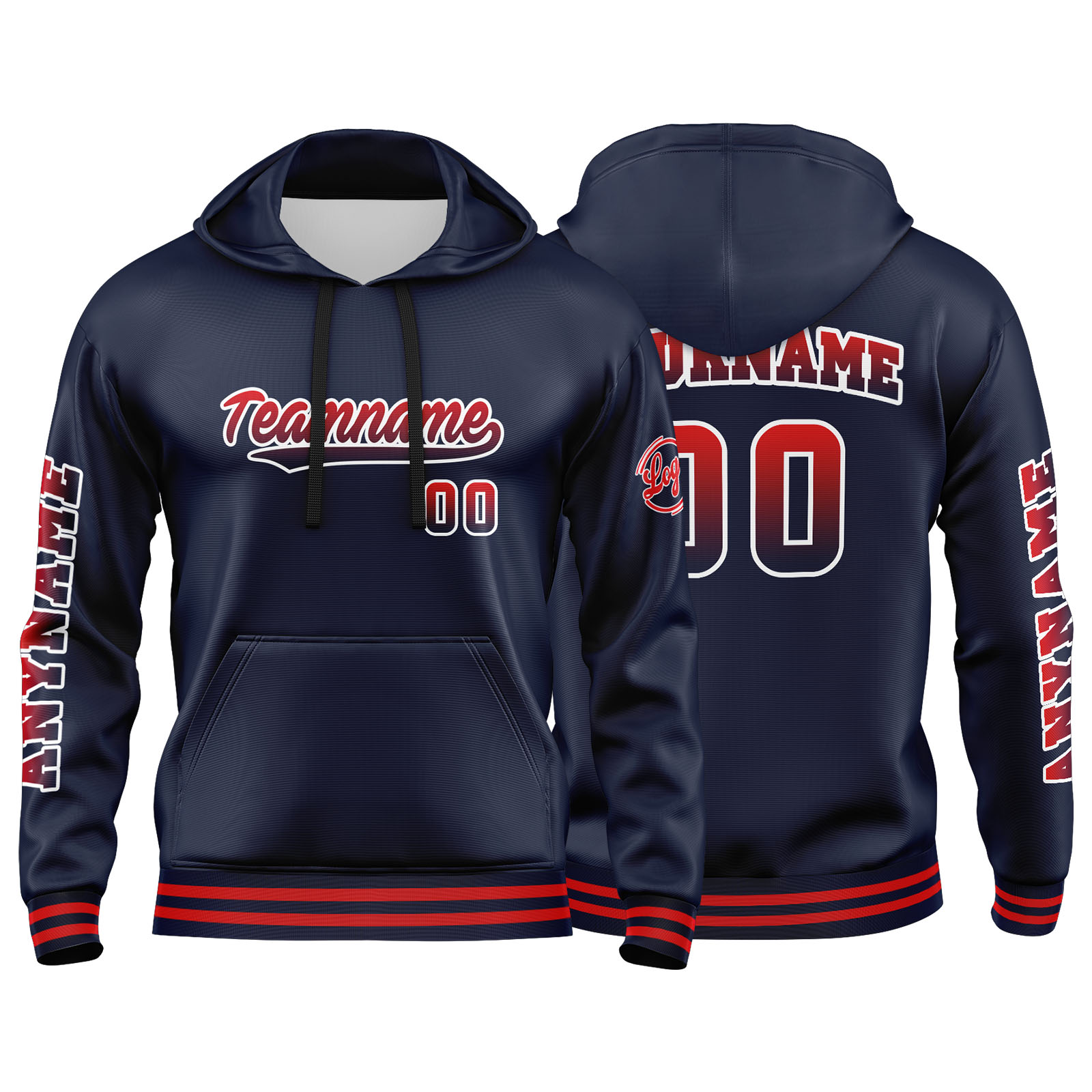 Custom Navy Red Hoodie Personalized Mens Pullover Hoodie Printed Team Name Number Logo for Women