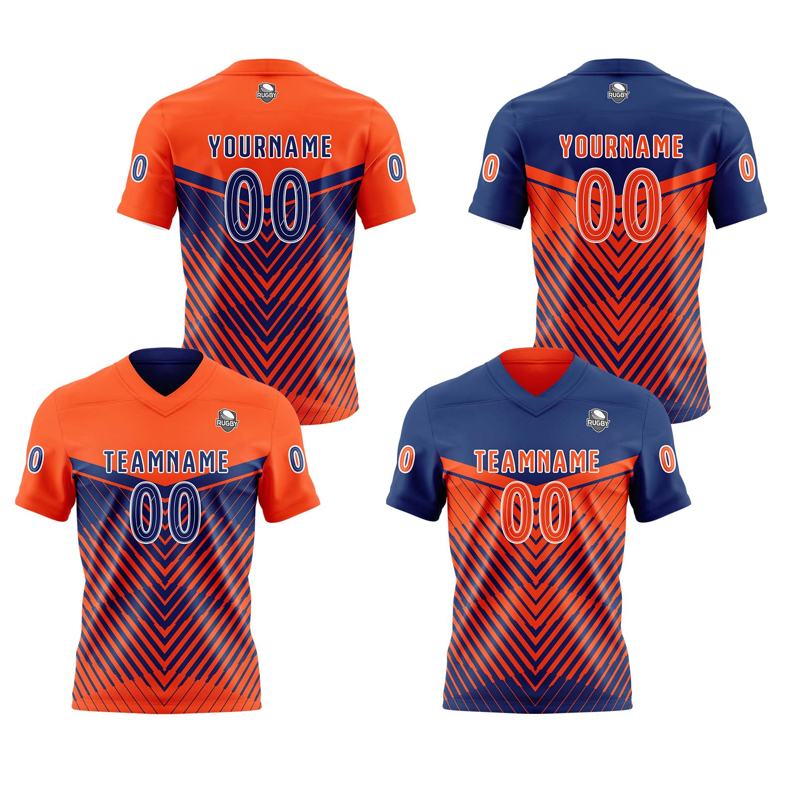 Custom Orange Navy Blue Reversible Football Jersey Personalized Gradient Football Shirts for Men Printed Team Name Number Logo