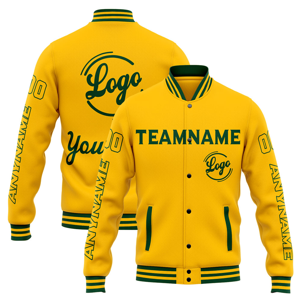 Custom Green Yellow Varsity Jacket for Men Women and Youth with Personalized Letterman Jacket 