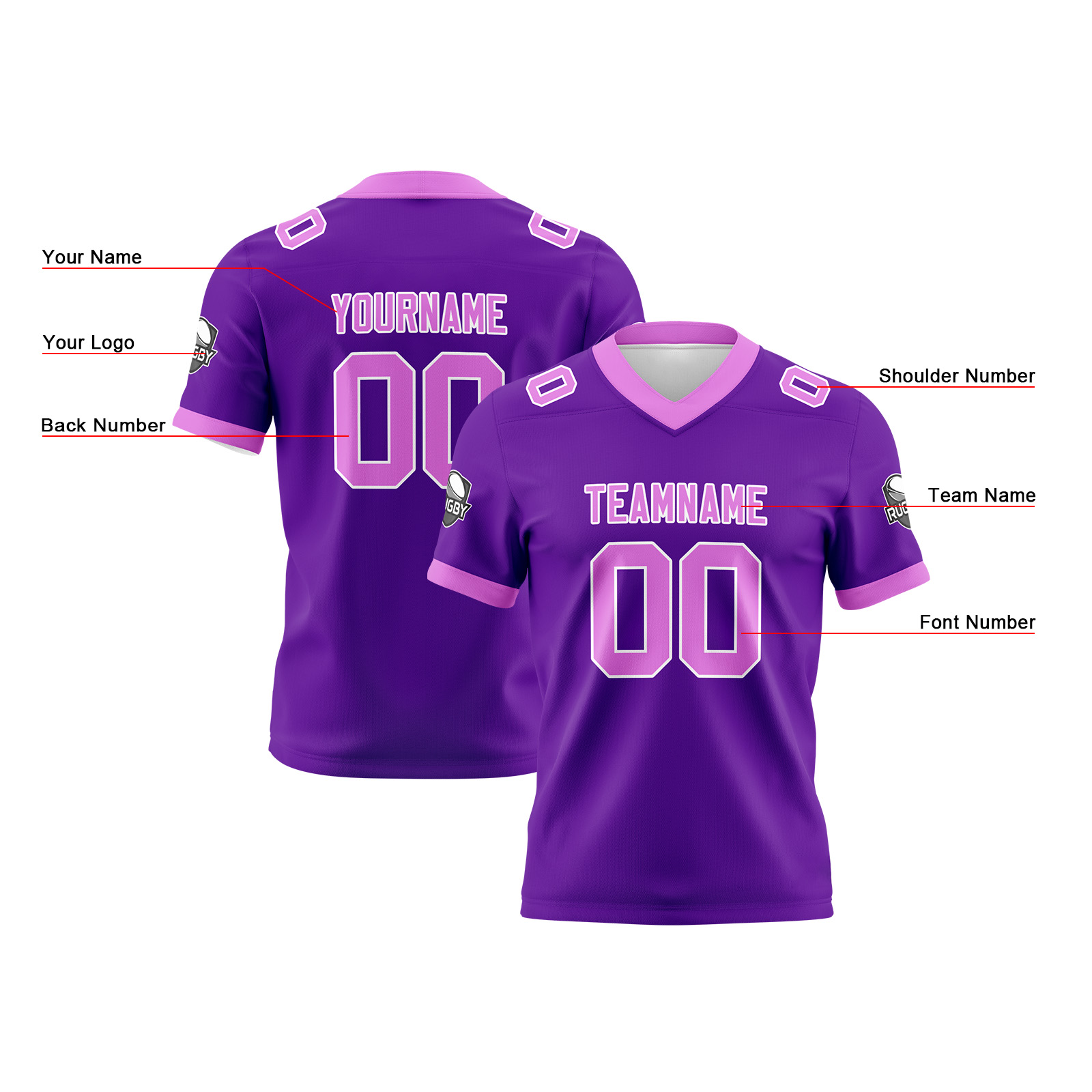 Custom Purple Pink Football Jersey Personalized Football Shirts for Men Printed Team Name Number Logo