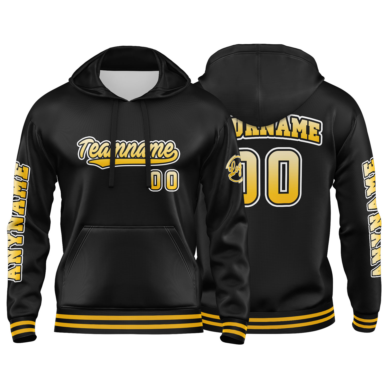 Custom Yellow Black Hoodie Personalized Mens Pullover Hoodie Printed Team Name Number Logo for Women