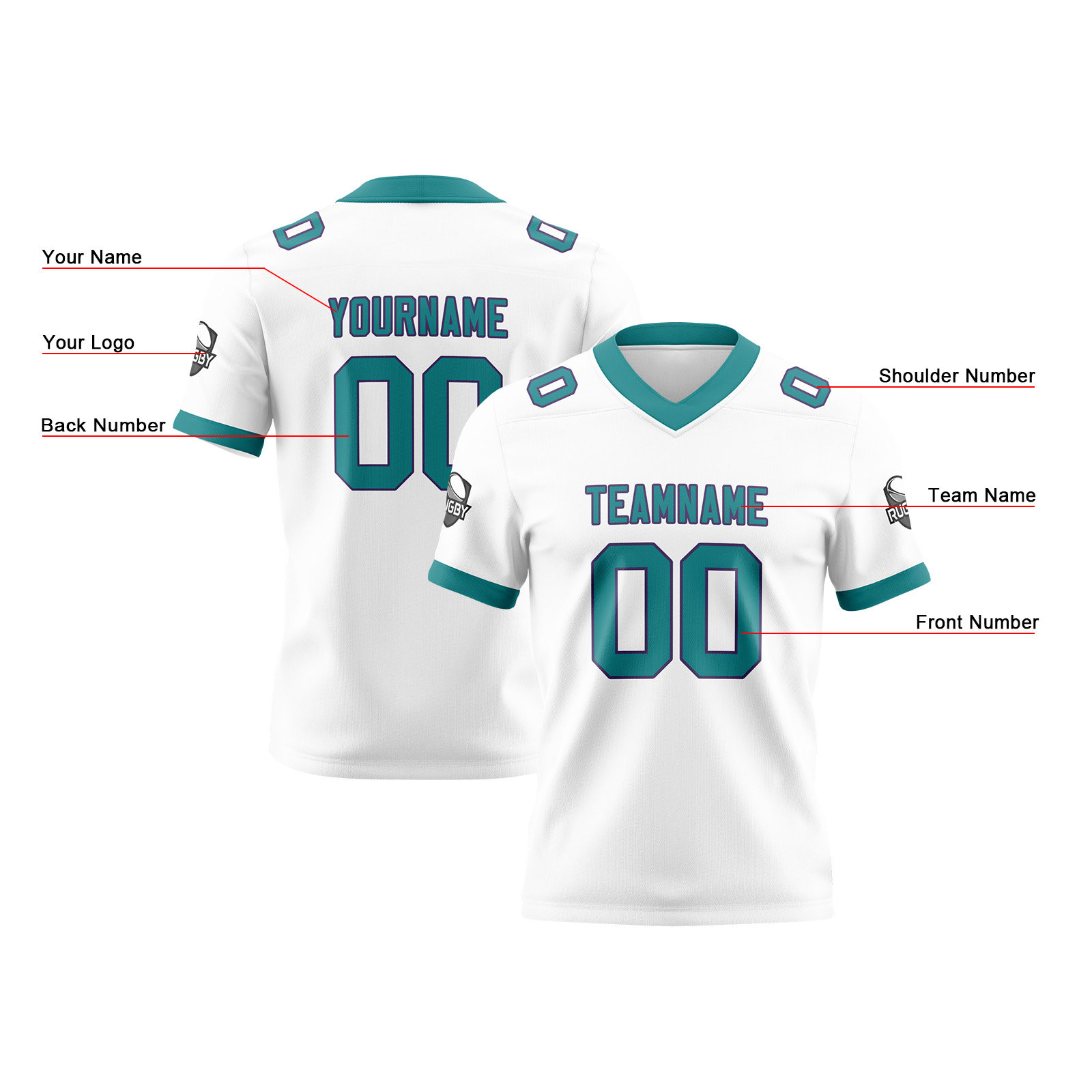 Custom White Aqua Football Jersey Personalized Football Shirts for Men Printed Team Name Number Logo