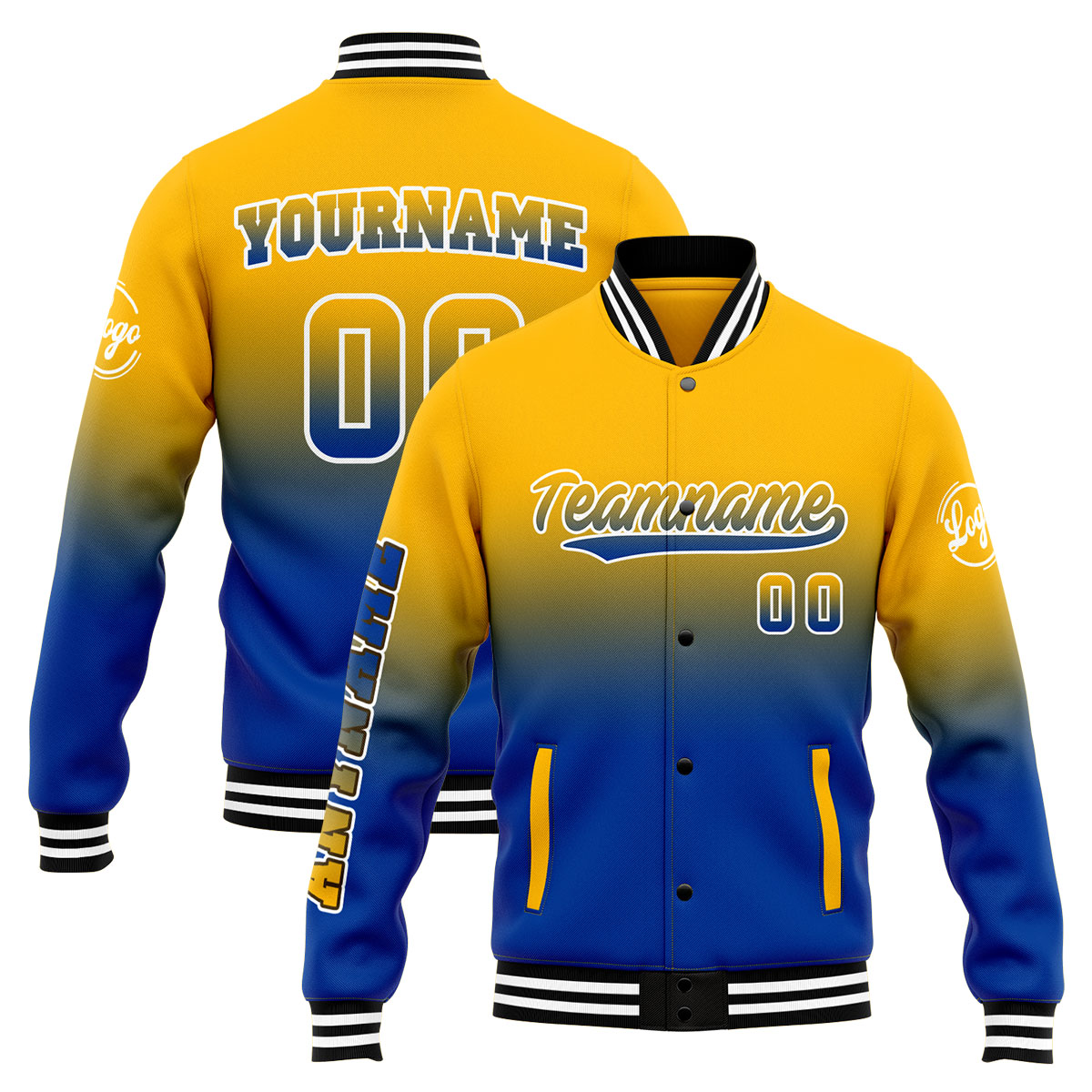 Custom Yellow&Blue Varsity Jacket for Men Women and Youth with Personalized Letterman Jacket 