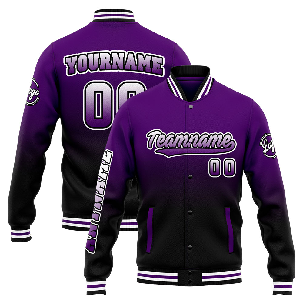 Custom Purple Black Varsity Jacket for Men Women and Youth with Personalized Letterman Jacket 