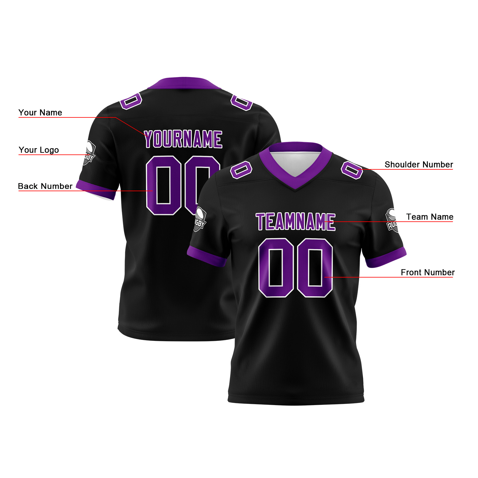 Custom Black Purple Football Jersey Personalized Football Shirts for Men Printed Team Name Number Logo