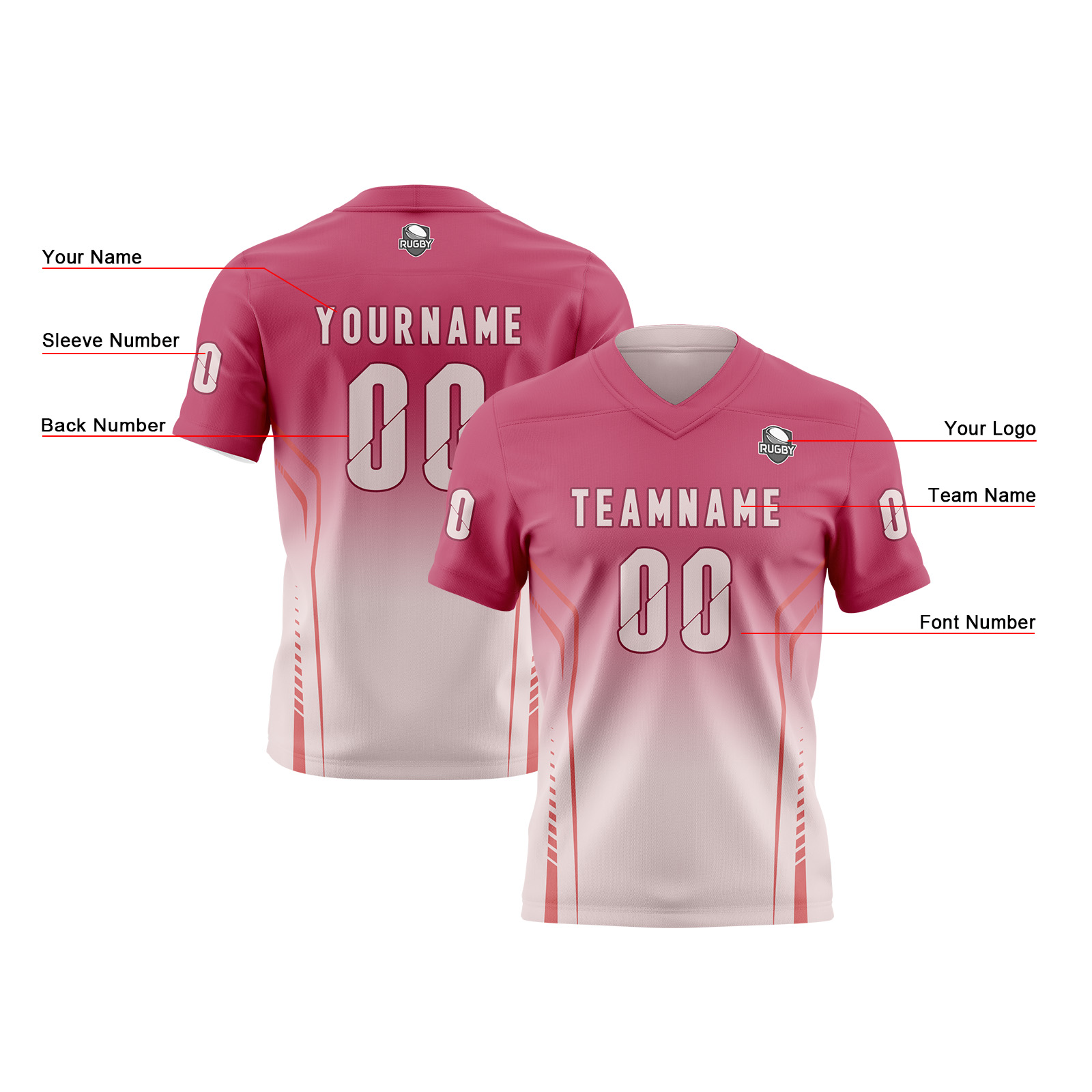 Custom Rose Pink Light Pink Reversible Football Jersey Personalized Gradient Football Shirts for Men Printed Team Name Number Logo