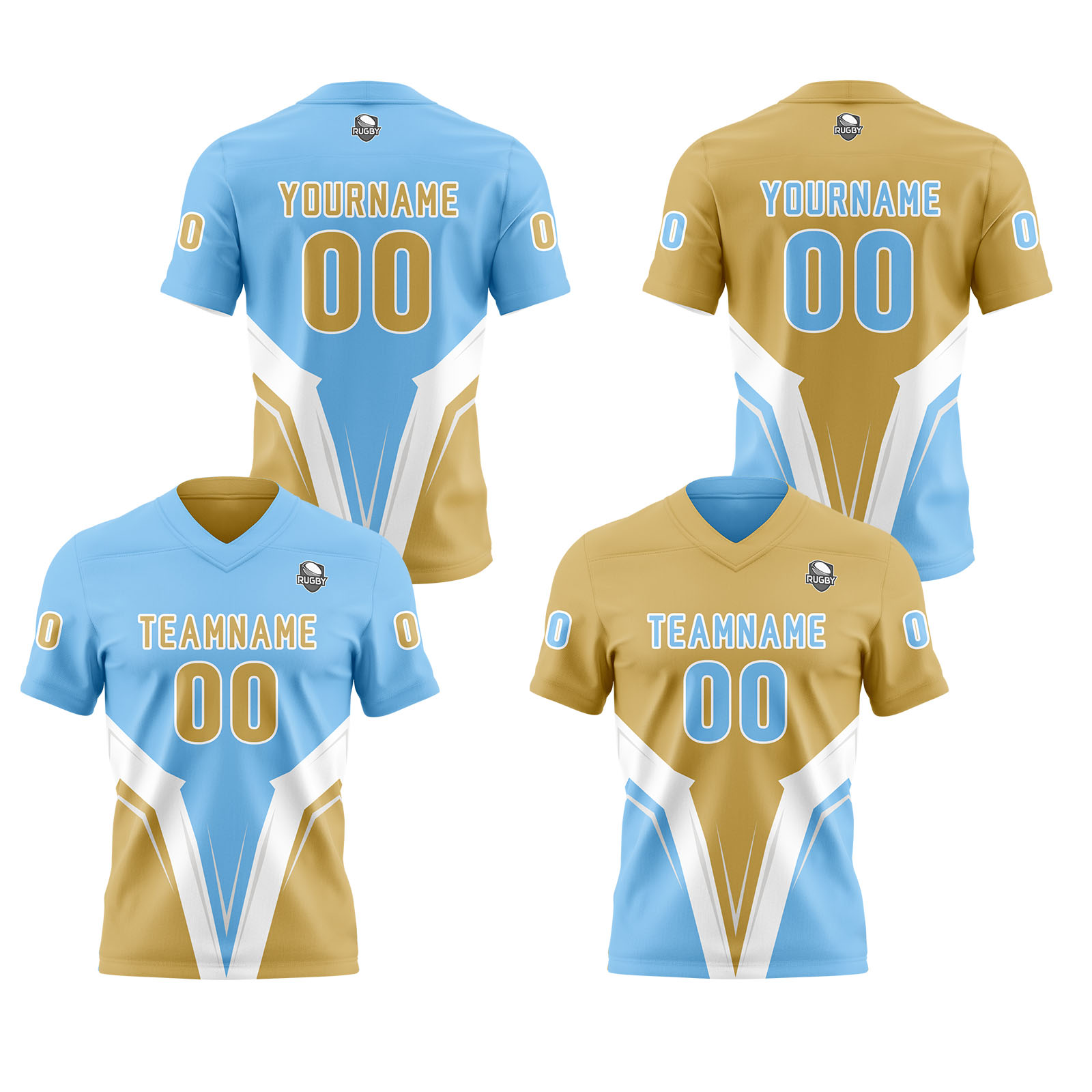 Custom Sky Blue Bright Yellow Reversible Football Jersey Personalized Gradient Football Shirts for Men Printed Team Name Number Logo
