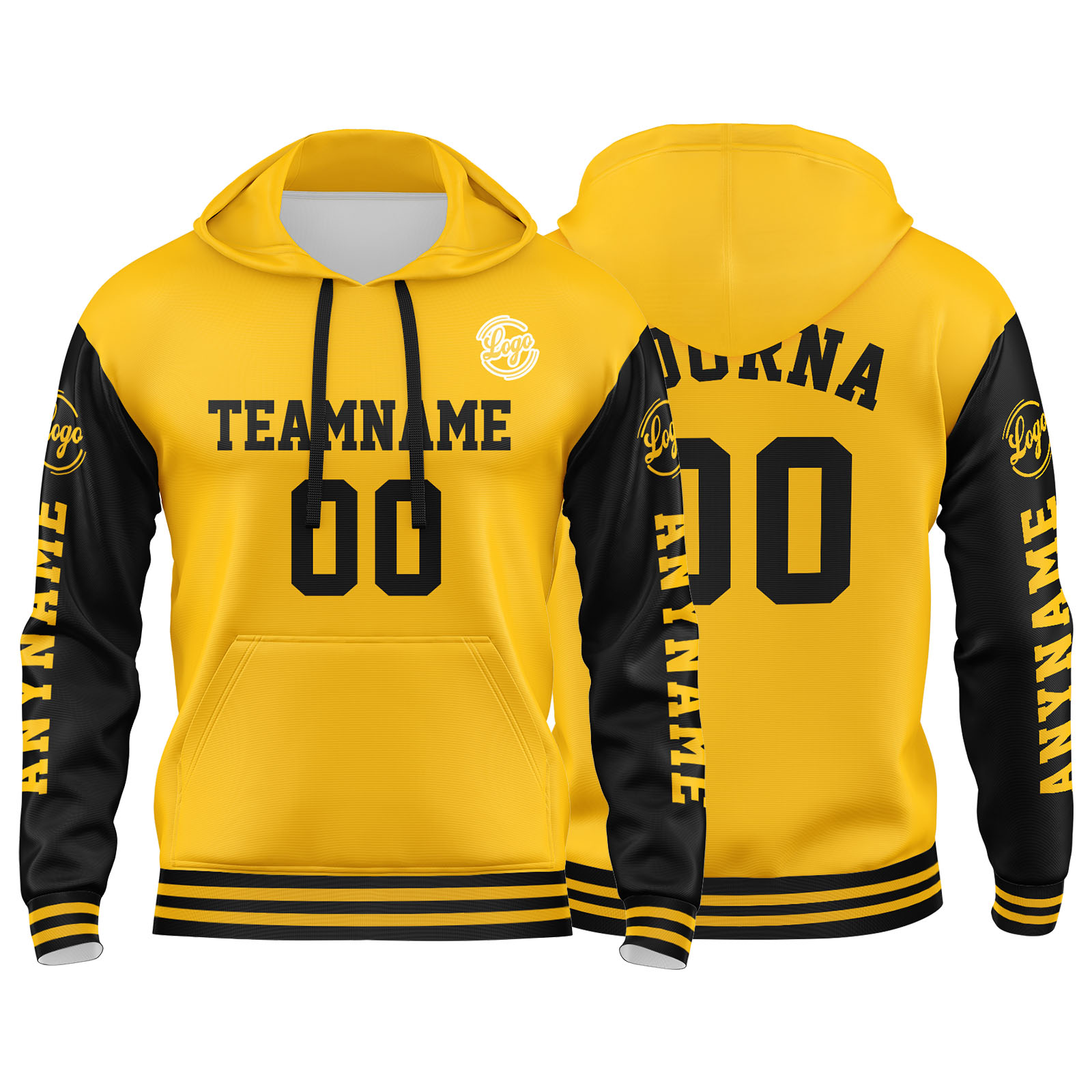 Custom Yellow Black Hoodie Personalized Mens Pullover Hoodie Printed Team Name Number Logo for Women