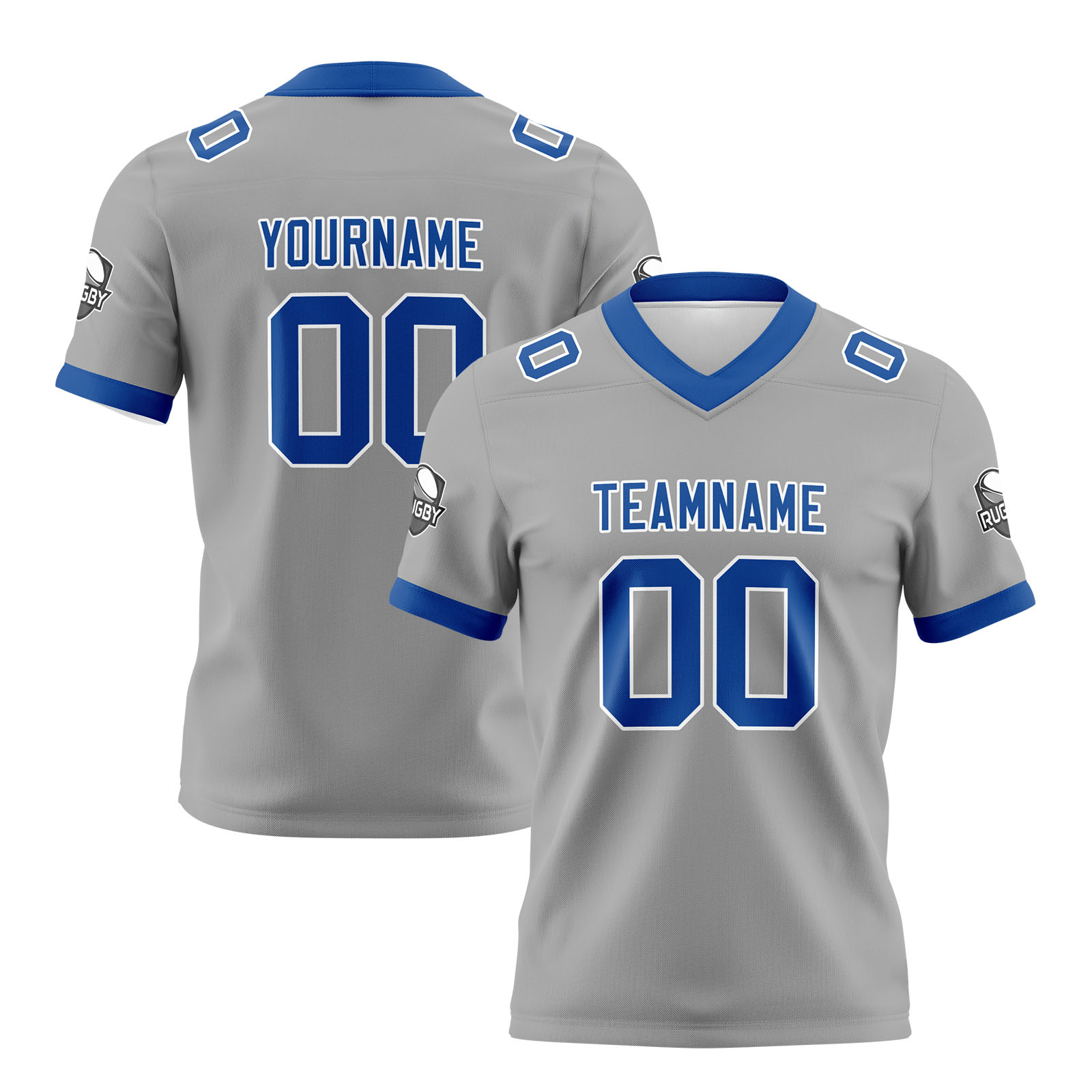Custom Grey Blue Football Jersey Personalized Football Shirts for Men Printed Team Name Number Logo