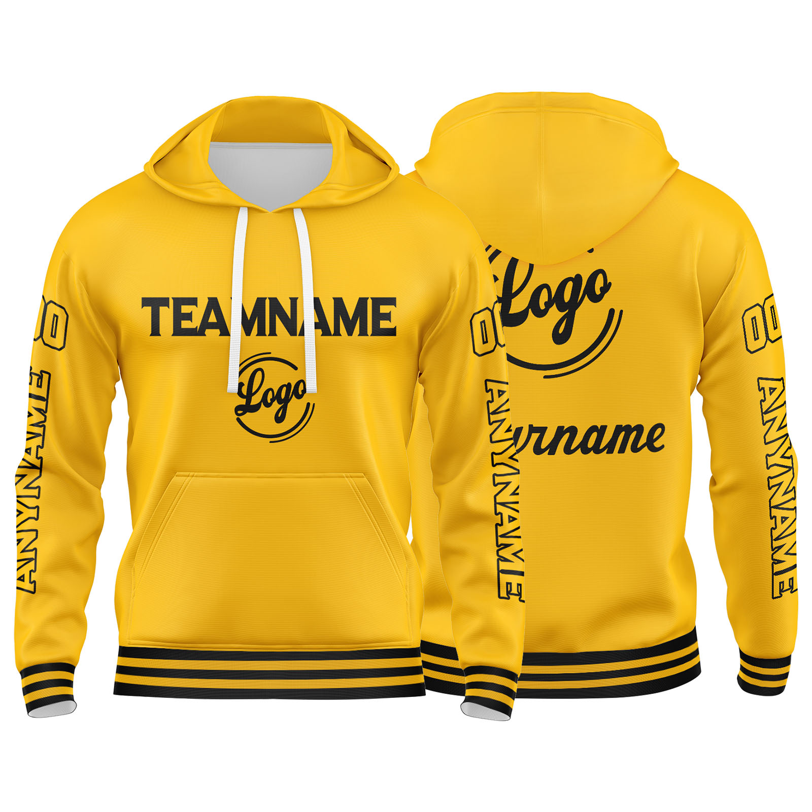 Custom Yellow Hoodie Personalized Mens Pullover Hoodie Printed Team Name Number Logo for Women