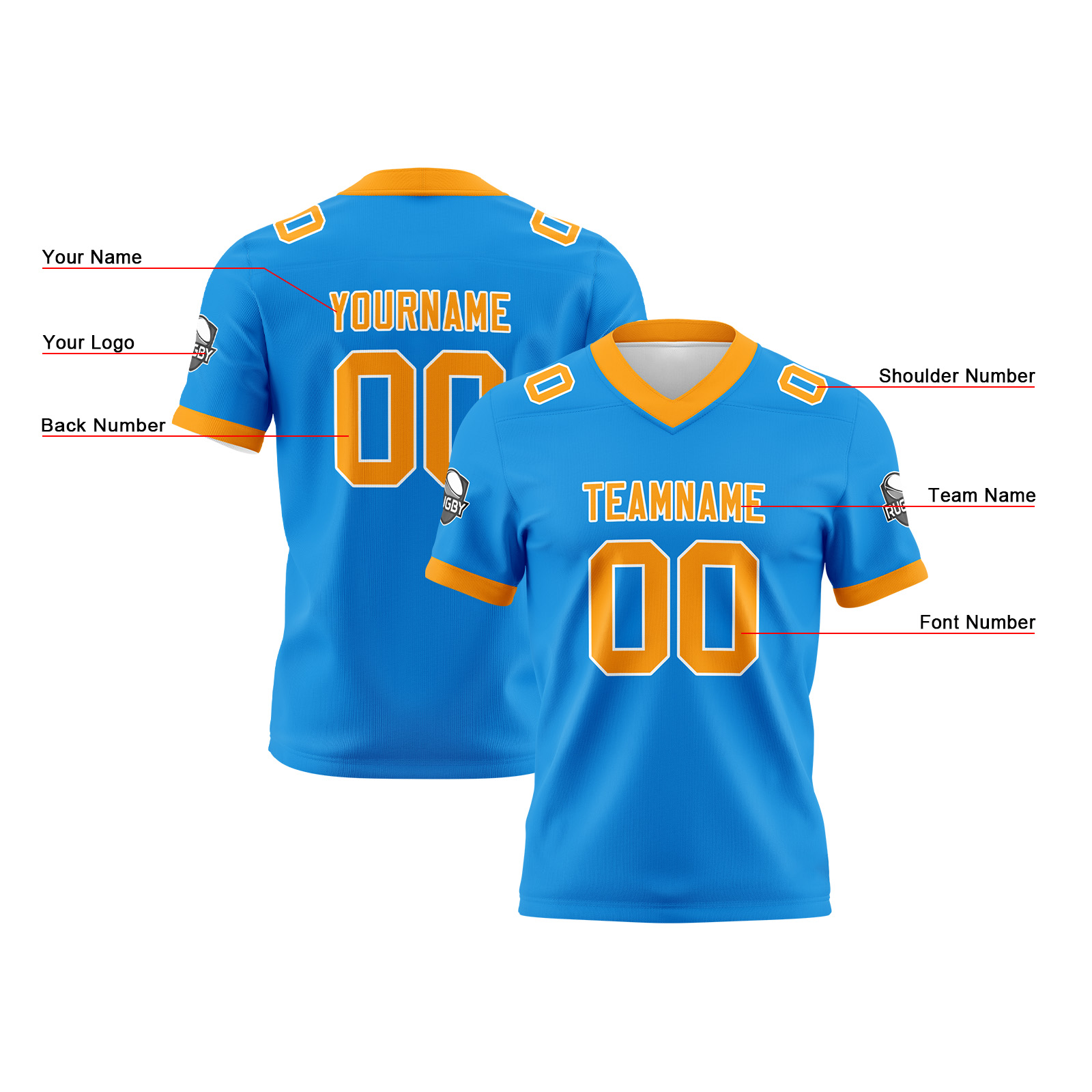 Custom Blue Orange Football Jersey Personalized Football Shirts for Men Printed Team Name Number Logo