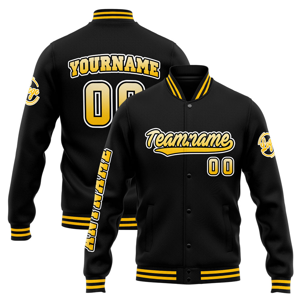 Custom Yellow Black Varsity Jacket for Men Women and Youth with Personalized Letterman Jacket 