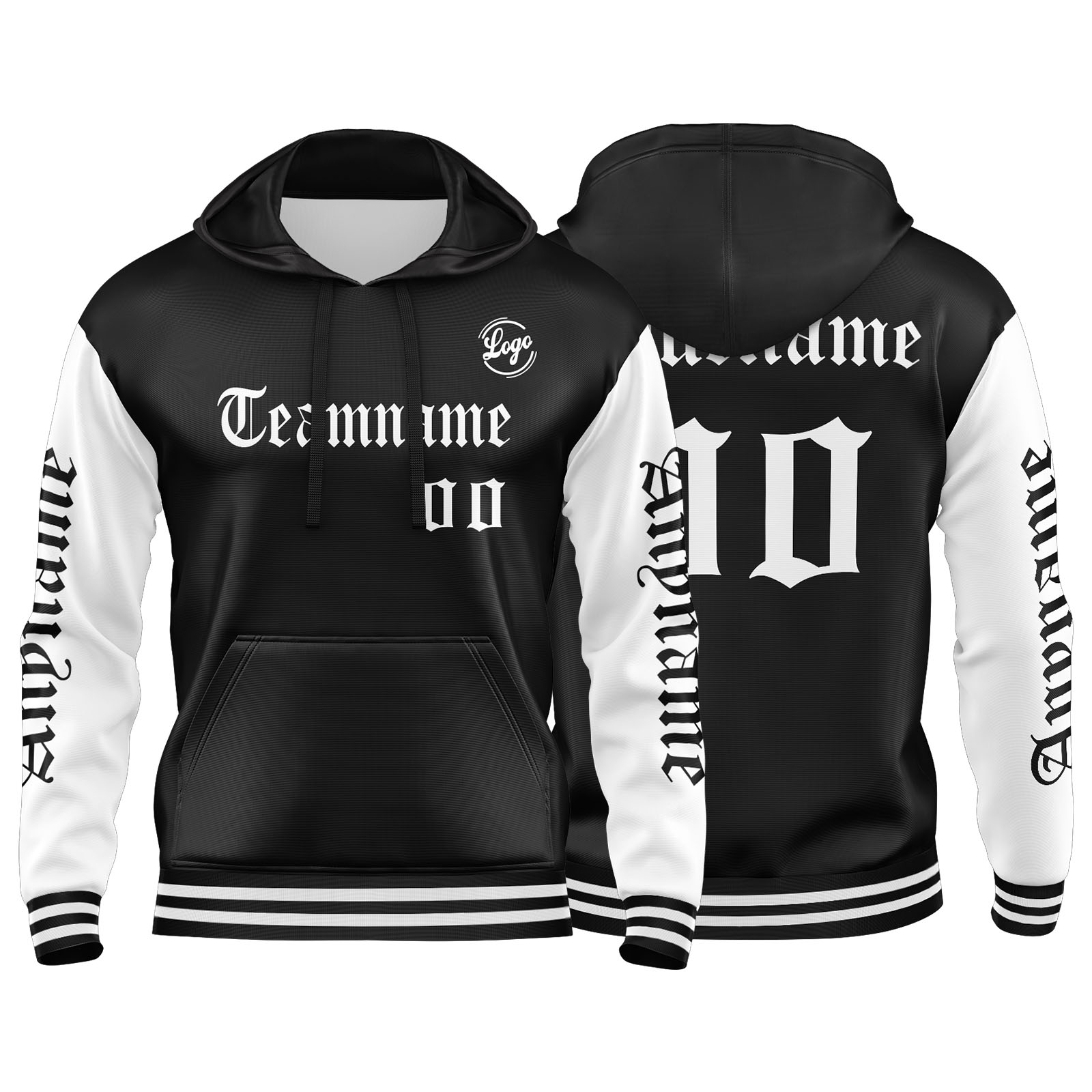 Custom White Black Hoodie Personalized Mens Pullover Hoodie Printed Team Name Number Logo for Women