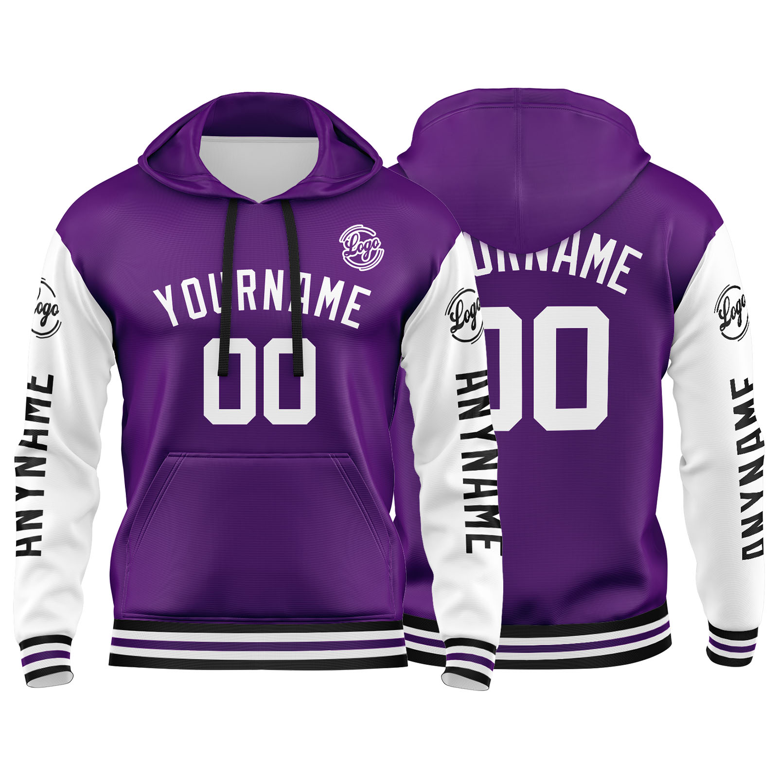 Custom Purple White Hoodie Personalized Mens Pullover Hoodie Printed Team Name Number Logo for Women