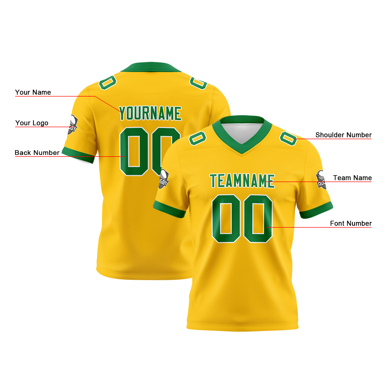 Custom Yellow Green Football Jersey Personalized Football Shirts for Men Printed Team Name Number Logo