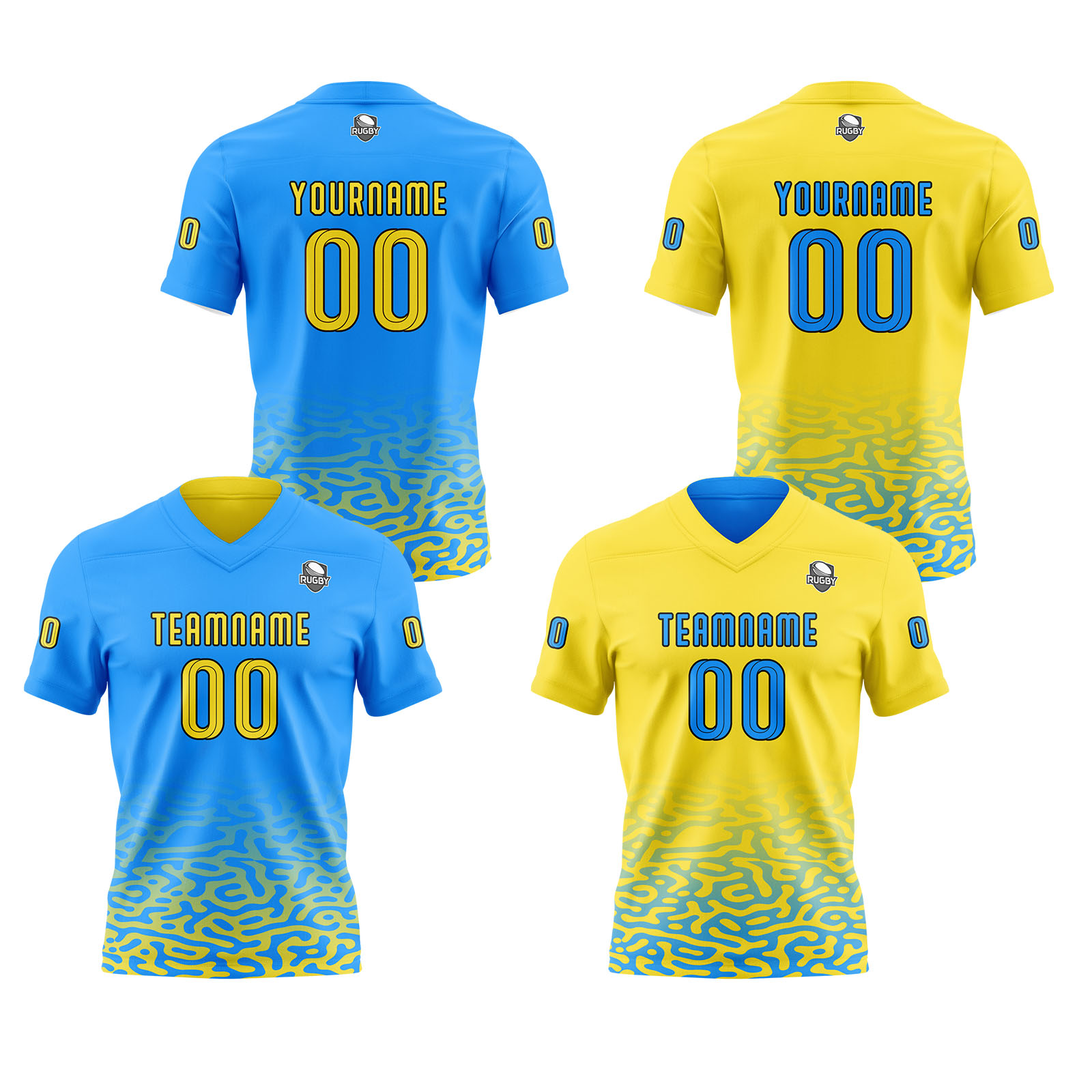 Custom Blue Yellow Reversible Football Jersey Personalized Gradient Football Shirts for Men Printed Team Name Number Logo