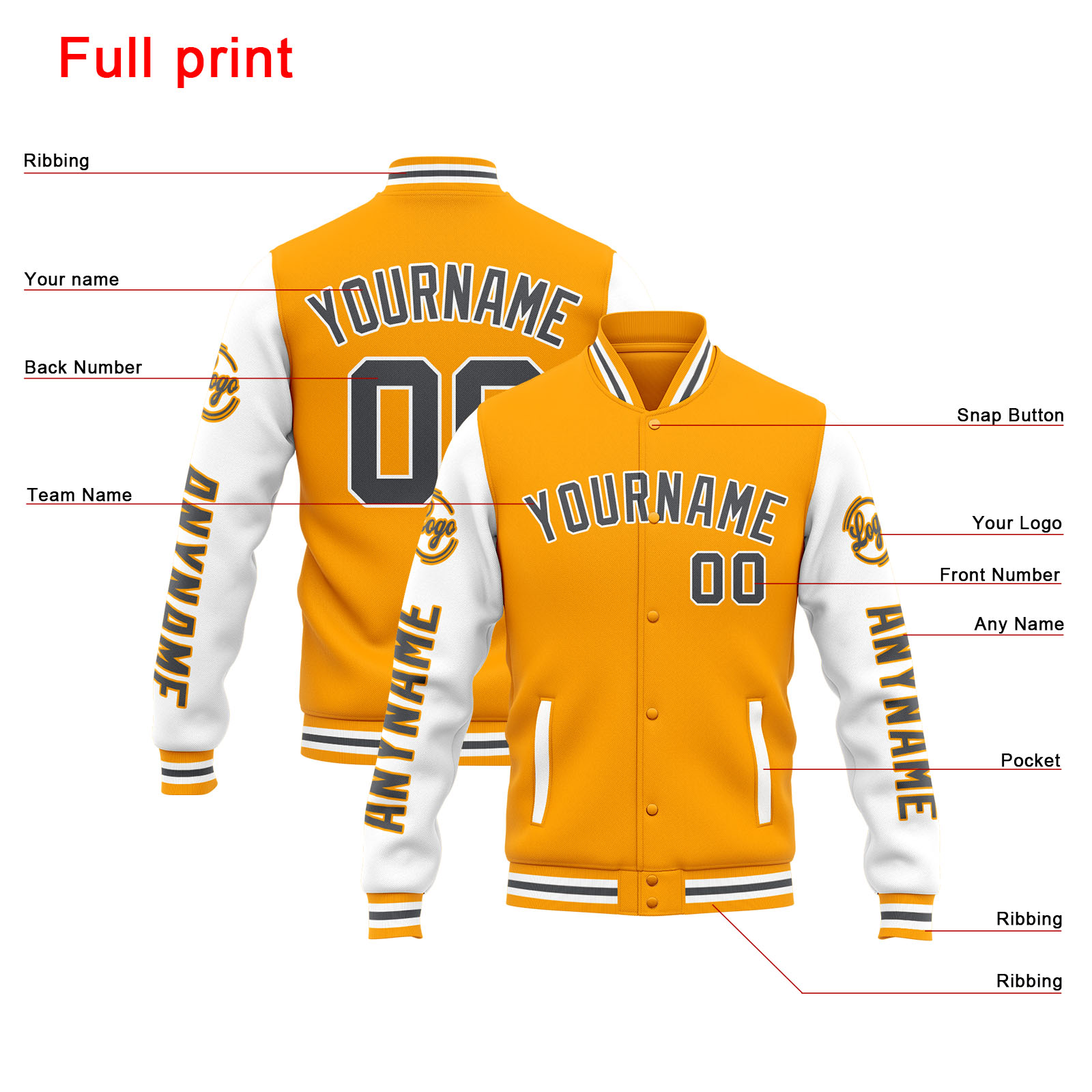 Custom Yellow White Varsity Jacket for Men Women and Youth with Personalized Letterman Jacket 