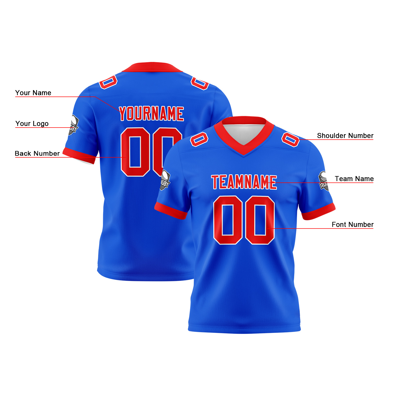 Custom Blue Red Football Jersey Personalized Football Shirts for Men Printed Team Name Number Logo