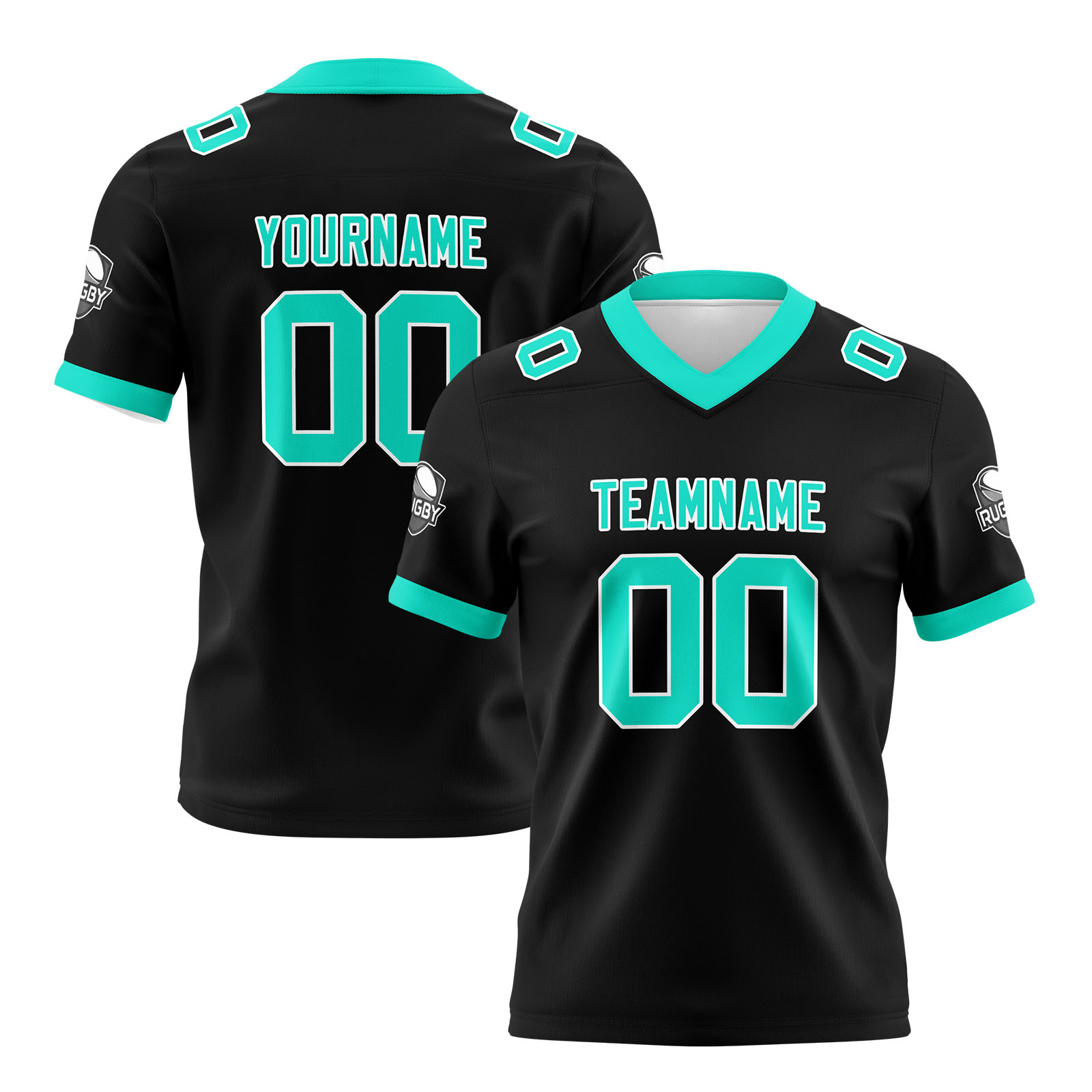 Custom Black Cyan Football Jersey Personalized Football Shirts for Men Printed Team Name Number Logo