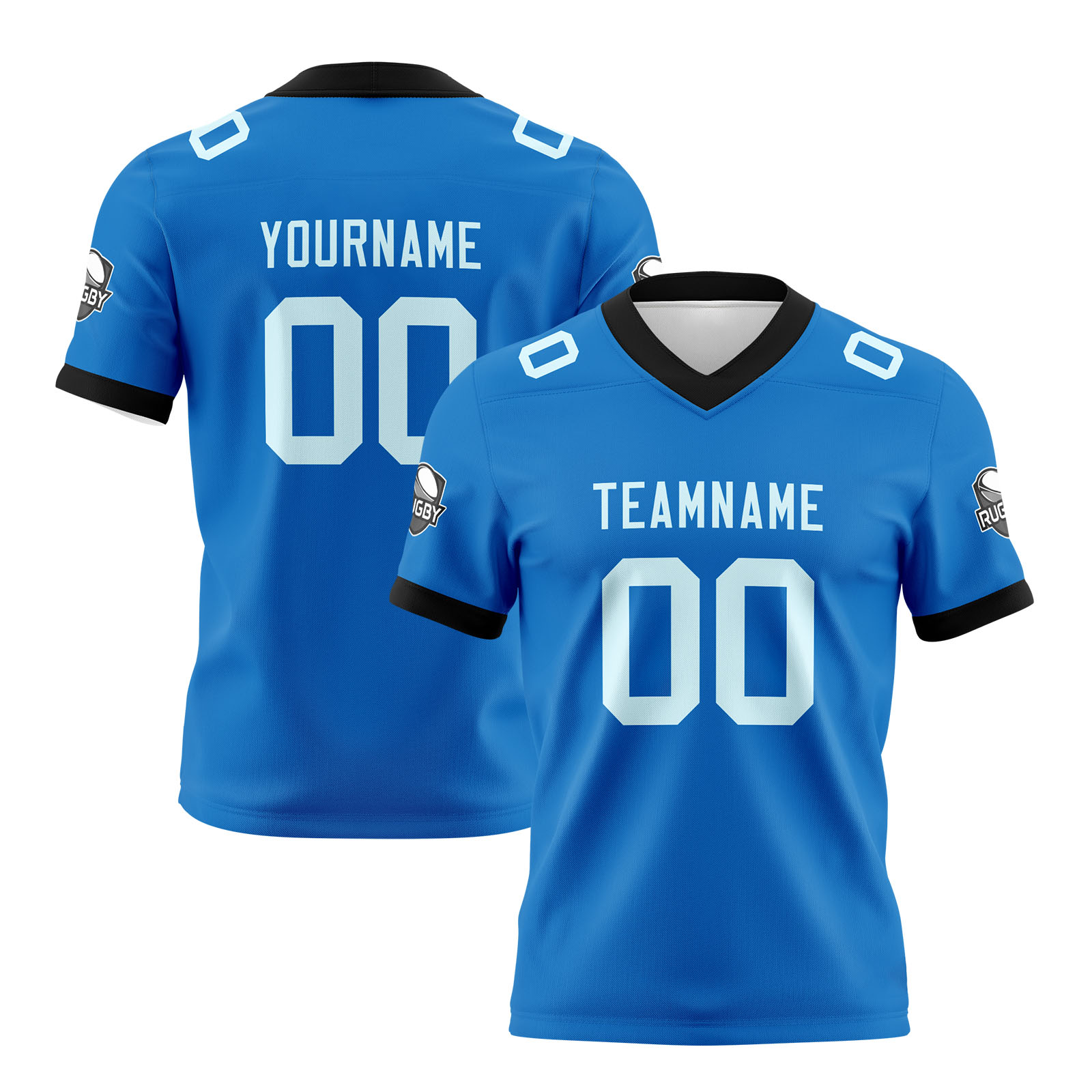 Custom Blue Cyan Football Jersey Personalized Football Shirts for Men Printed Team Name Number Logo