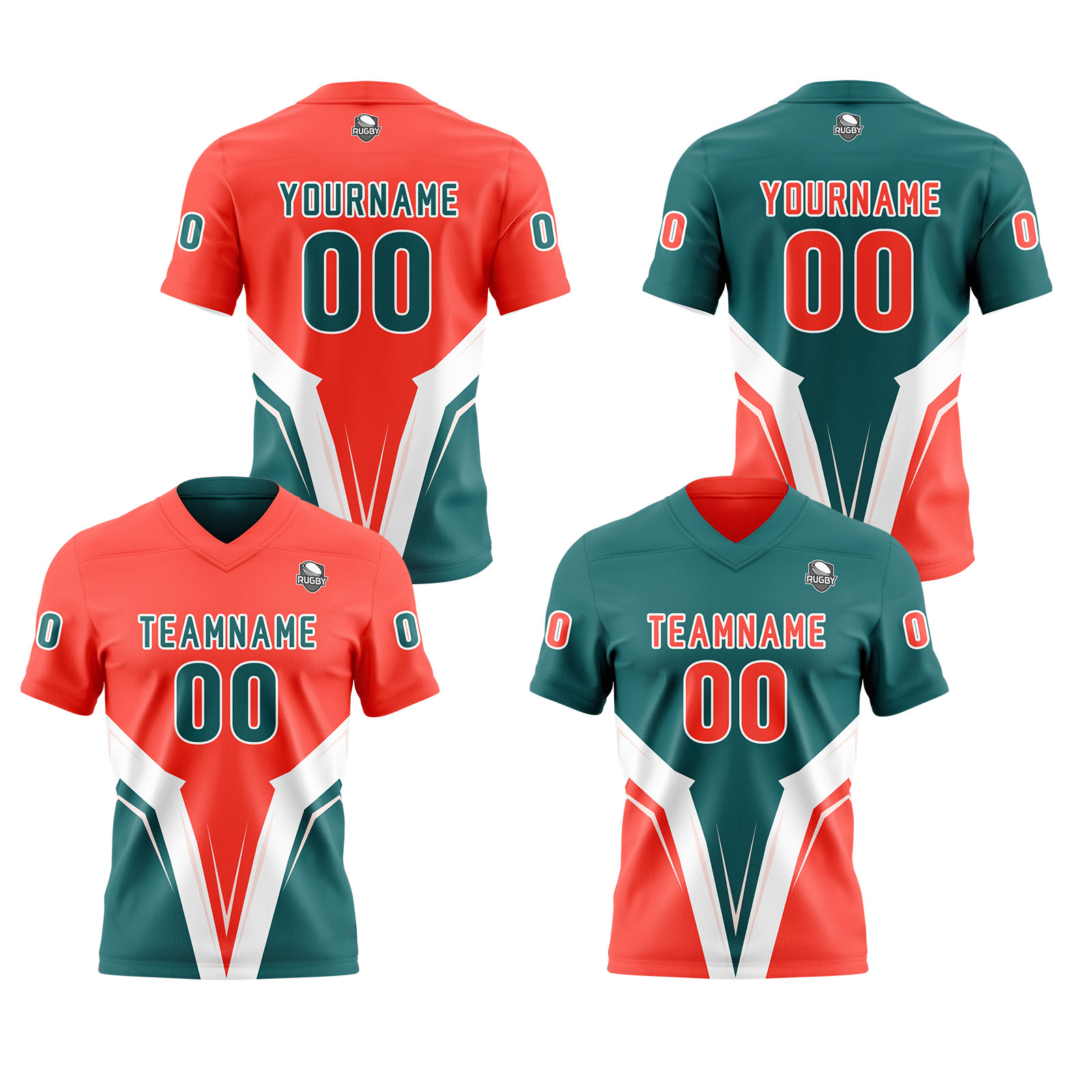 Custom Bright Red Teal Reversible Football Jersey Personalized Gradient Football Shirts for Men Printed Team Name Number Logo