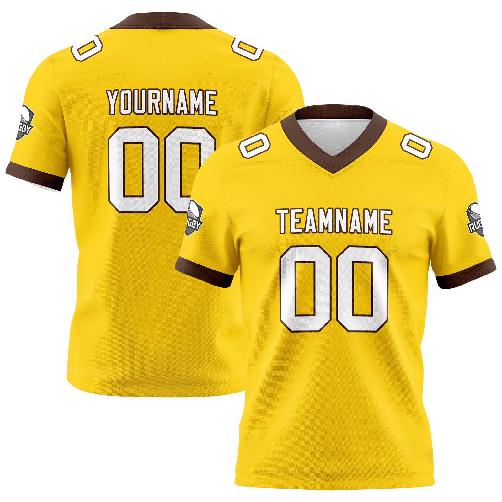 Custom Yellow Brown Football Jersey Personalized Football Shirts for Men Printed Team Name Number Logo
