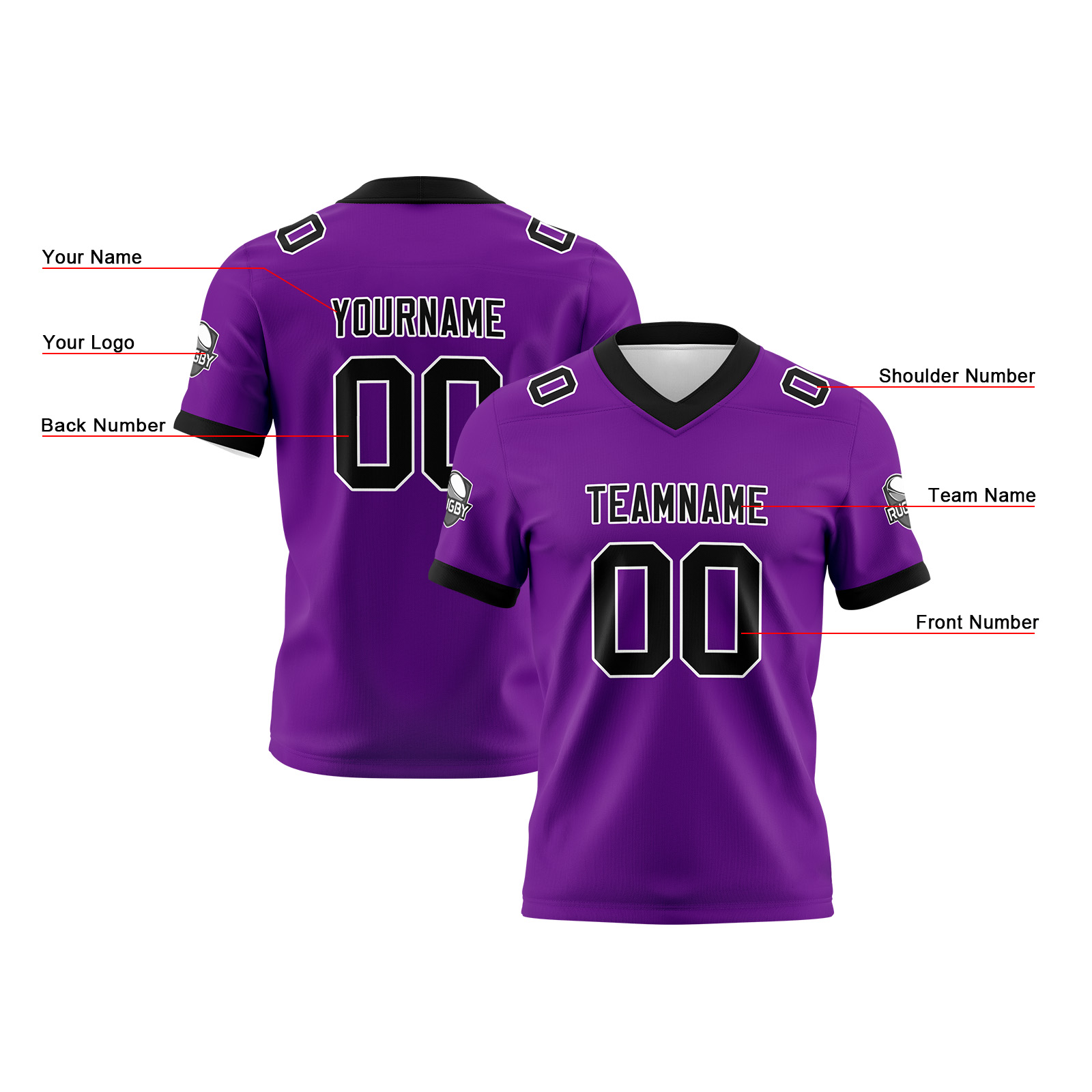 Custom Purple Black Football Jersey Personalized Football Shirts for Men Printed Team Name Number Logo