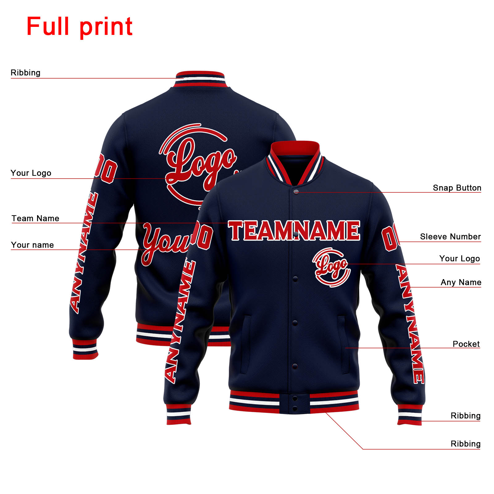 Custom Navy Red Varsity Jacket for Men Women and Youth with Personalized Letterman Jacket 
