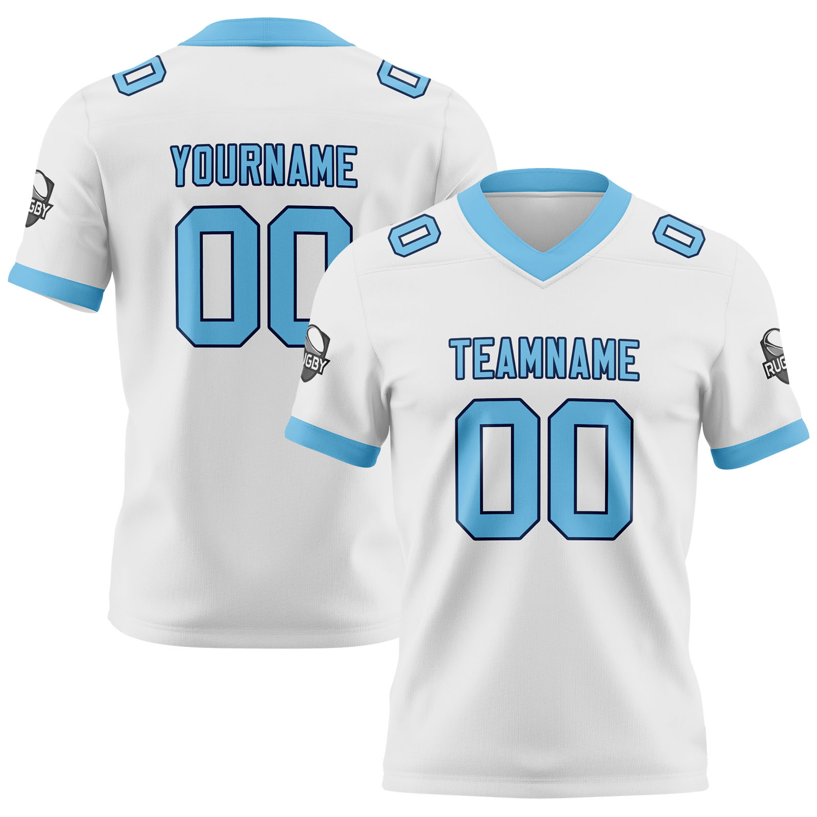 Custom White Sky Blue Football Jersey Personalized Football Shirts for Men Printed Team Name Number Logo