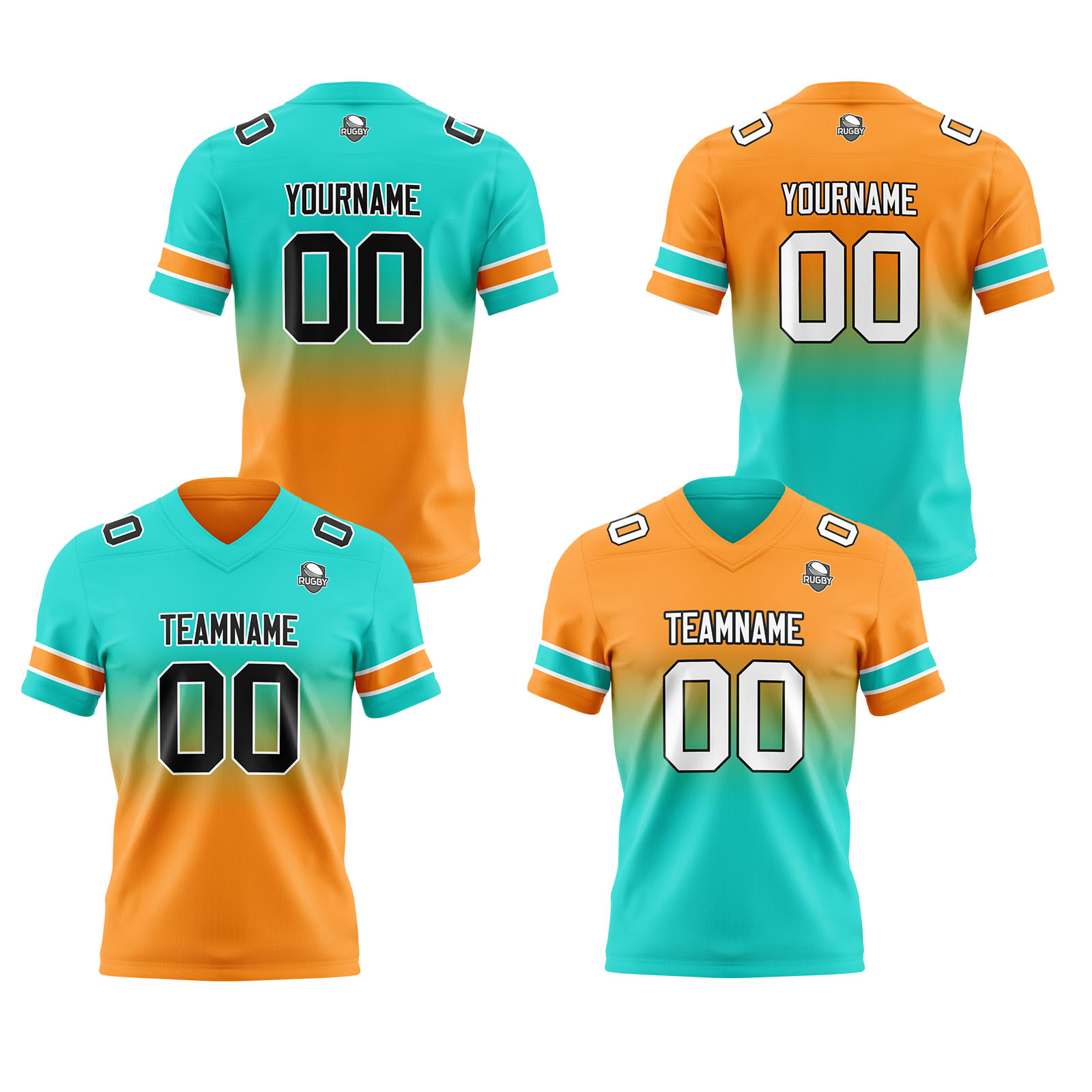 Custom Teal Orange Reversible Football Jersey Personalized Gradient Football Shirts for Men Printed Team Name Number Logo