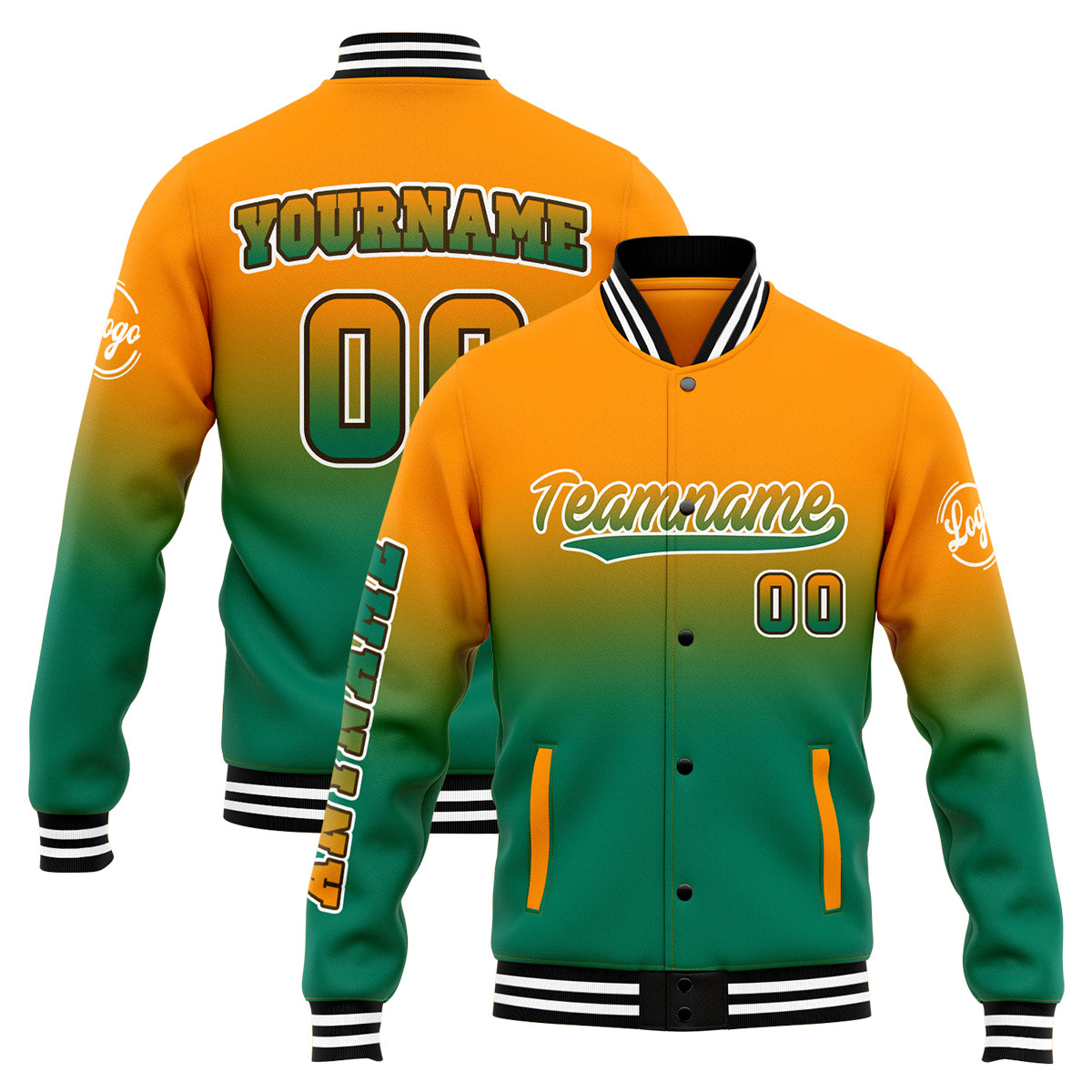 Custom Orang&Green Varsity Jacket for Men Women and Youth with Personalized Letterman Jacket 