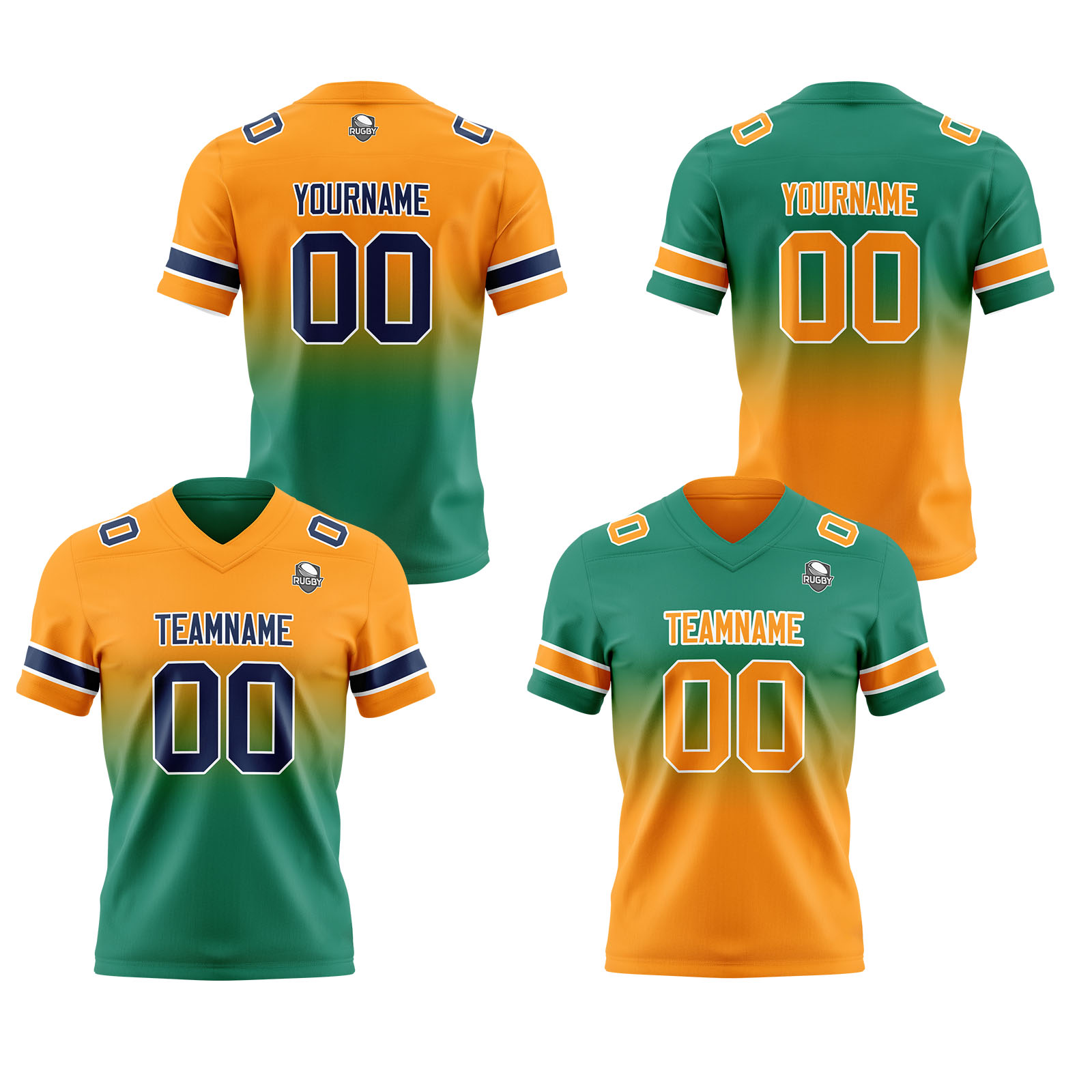 Custom Orange Green Reversible Football Jersey Personalized Gradient Football Shirts for Men Printed Team Name Number Logo