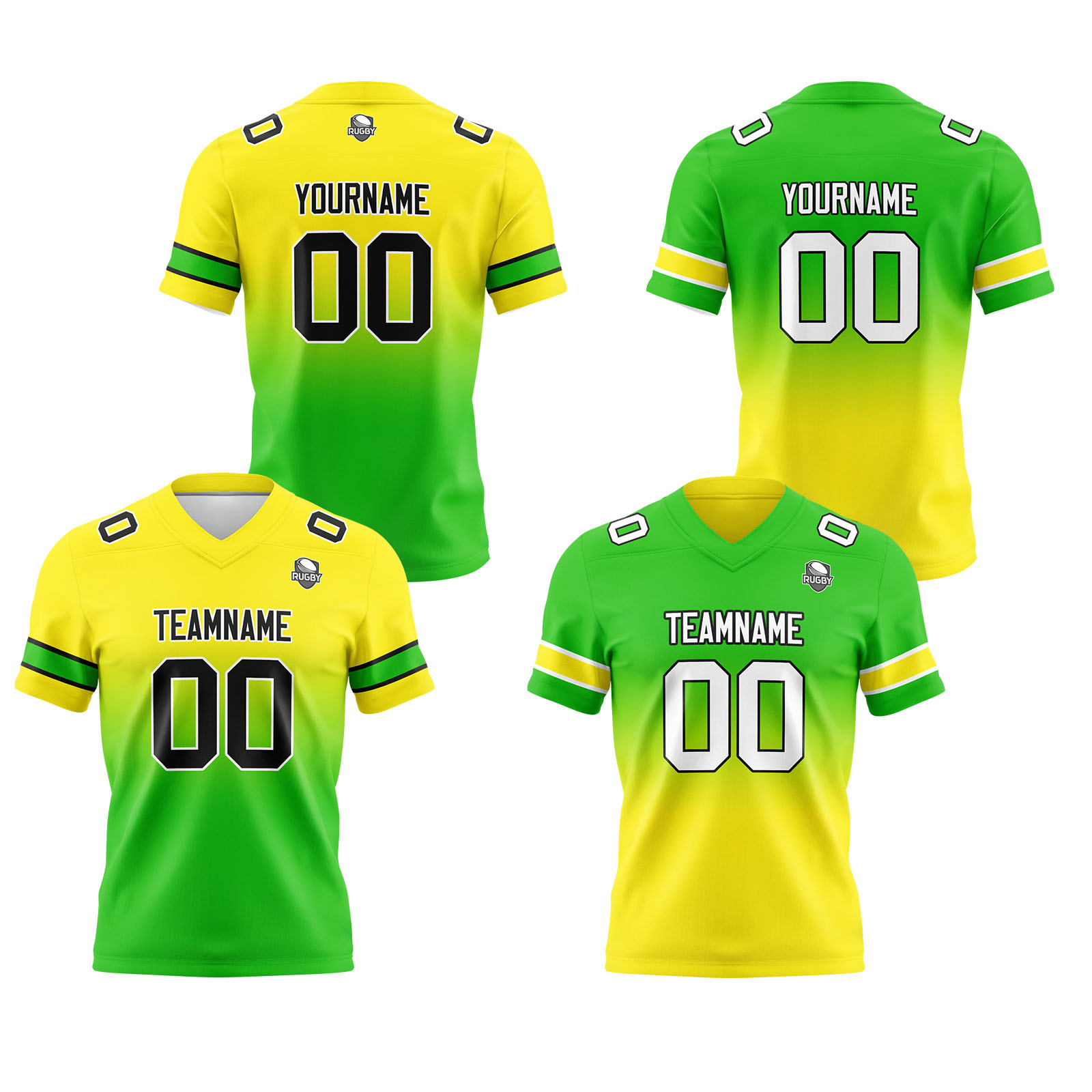 Custom Yellow Green Reversible Football Jersey Personalized Gradient Football Shirts for Men Printed Team Name Number Logo