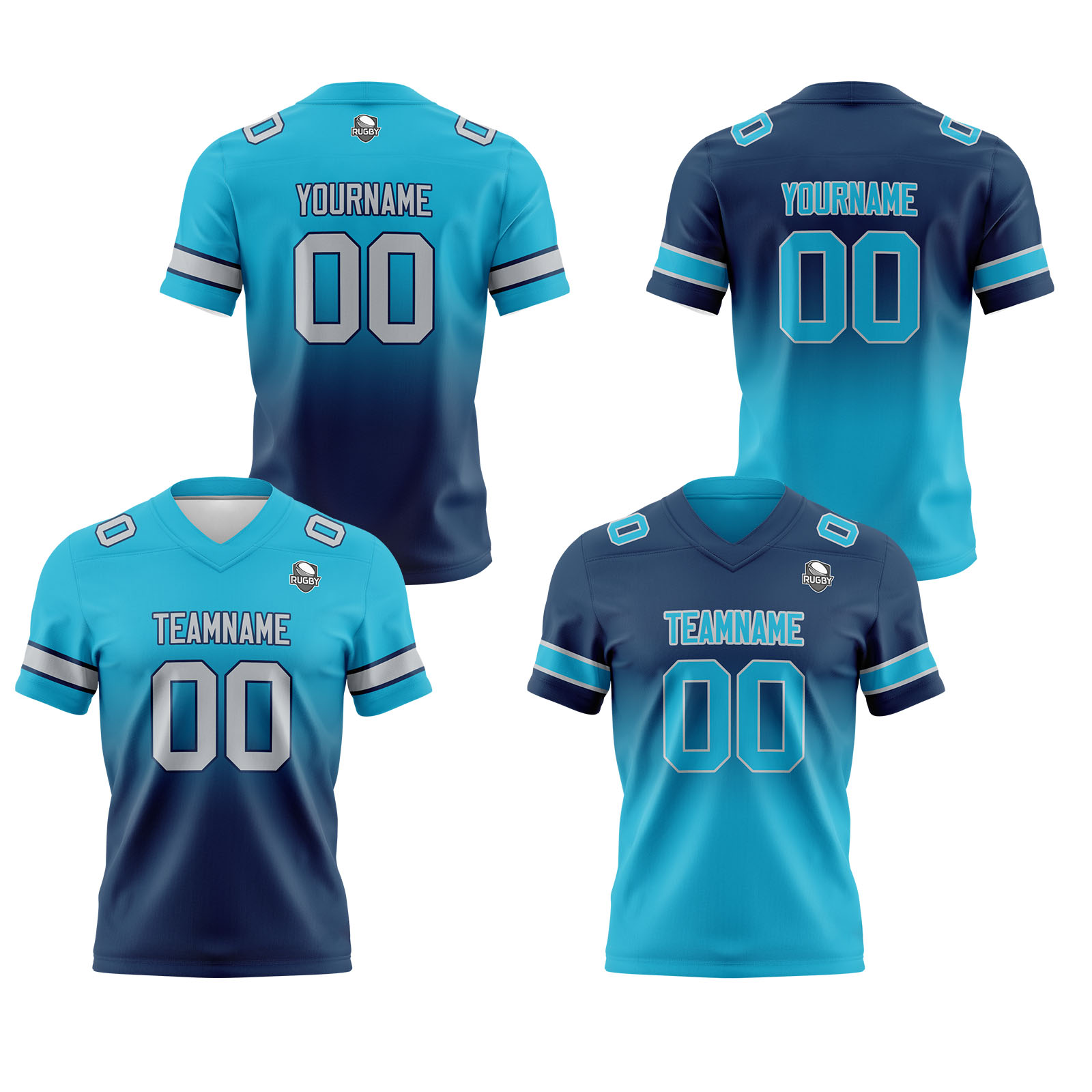Custom Aqua Dark Blue Reversible Football Jersey Personalized Gradient Football Shirts for Men Printed Team Name Number Logo