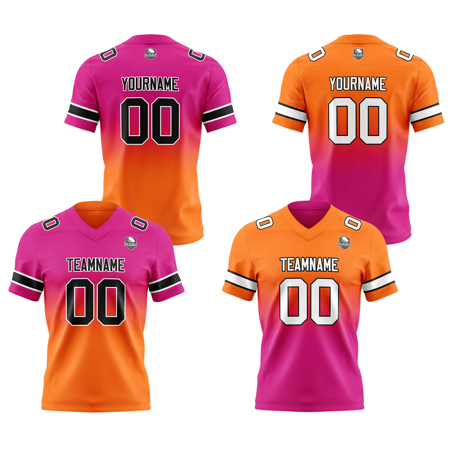 Custom Rose Orange Reversible Football Jersey Personalized Gradient Football Shirts for Men Printed Team Name Number Logo