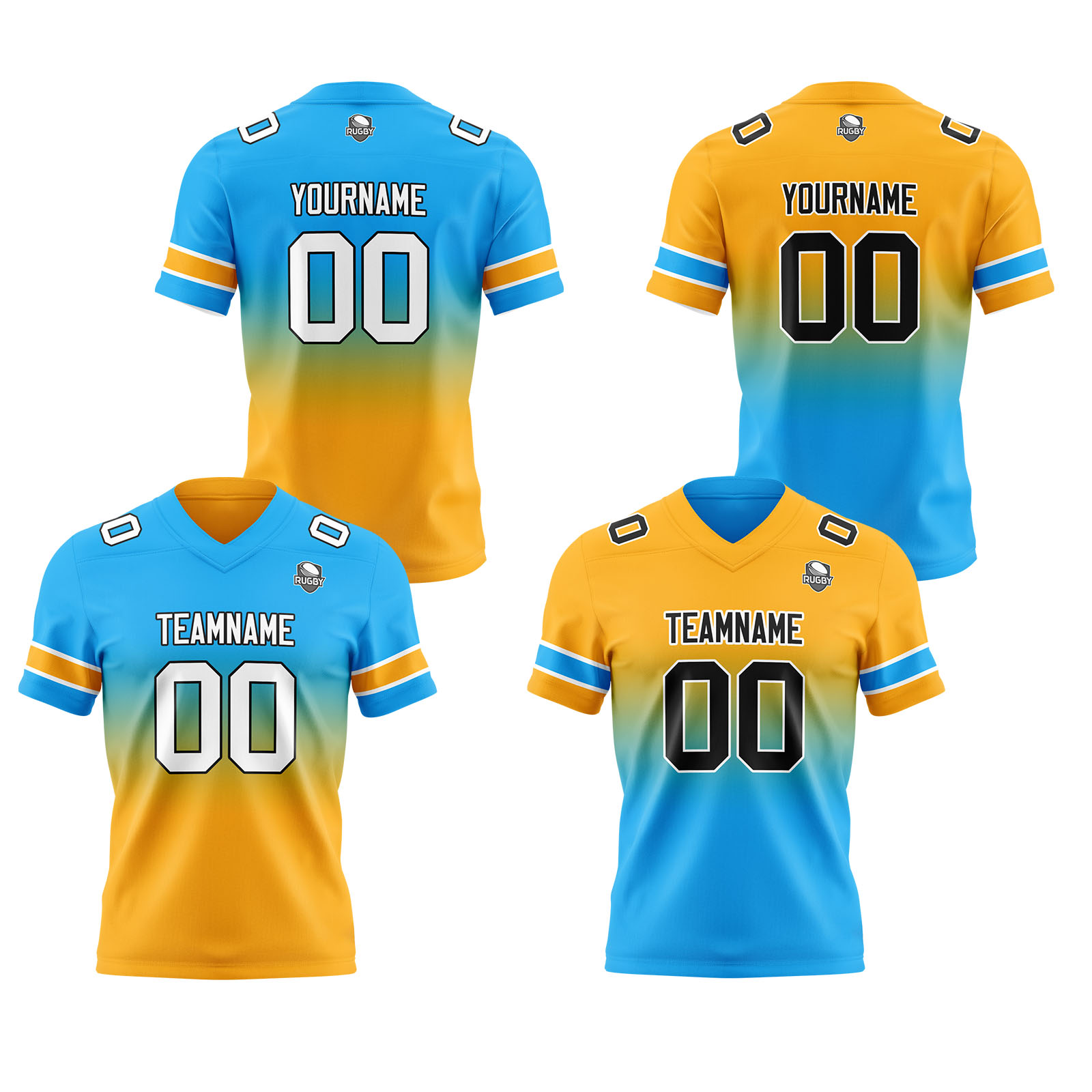 Custom Light Blue Orange Reversible Football Jersey Personalized Gradient Football Shirts for Men Printed Team Name Number Logo