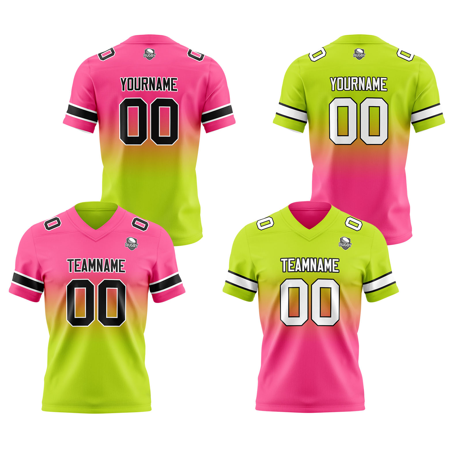 Custom Pink Chartreuse Reversible Football Jersey Personalized Gradient Football Shirts for Men Printed Team Name Number Logo