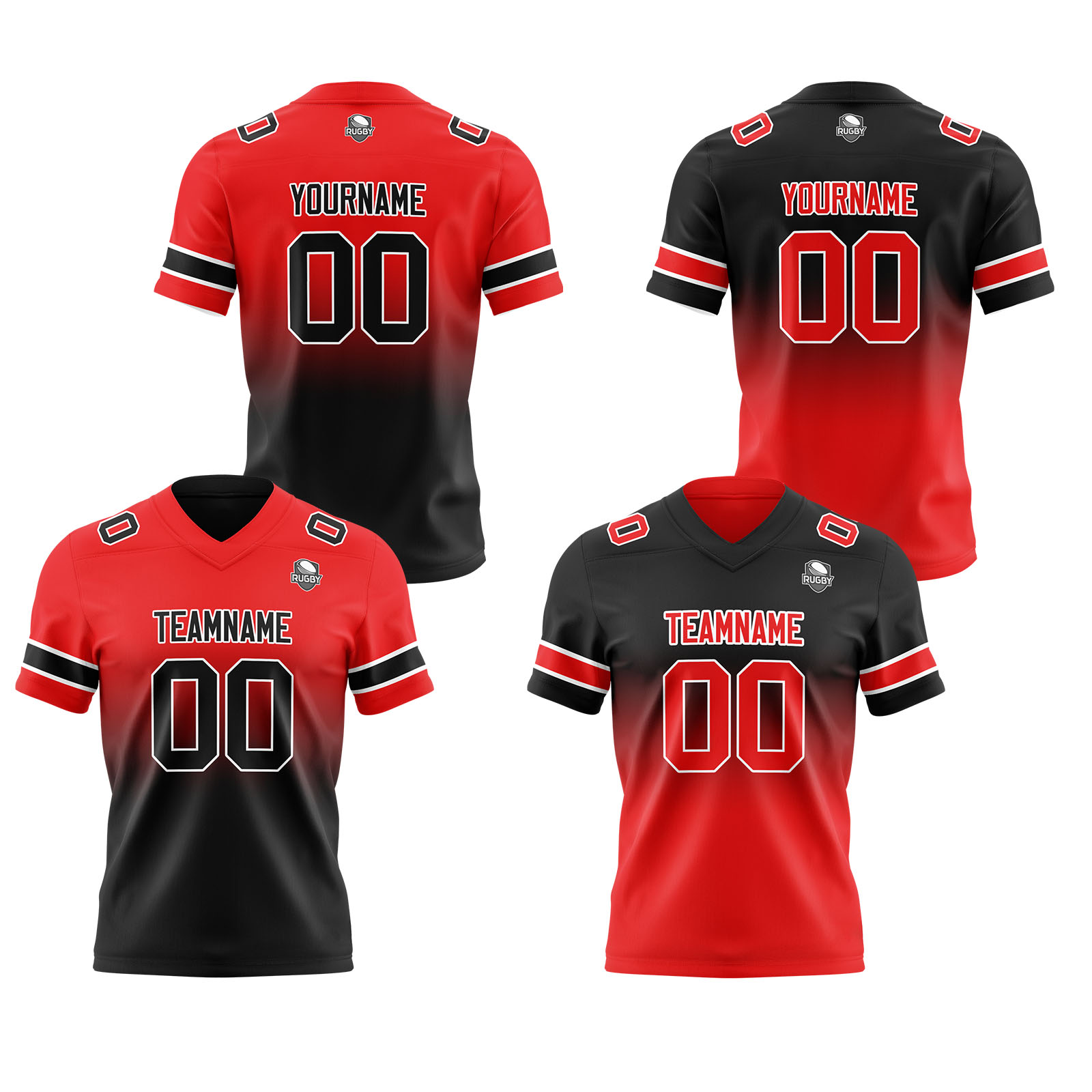 Custom Red Balck Reversible Football Jersey Personalized Gradient Football Shirts for Men Printed Team Name Number Logo