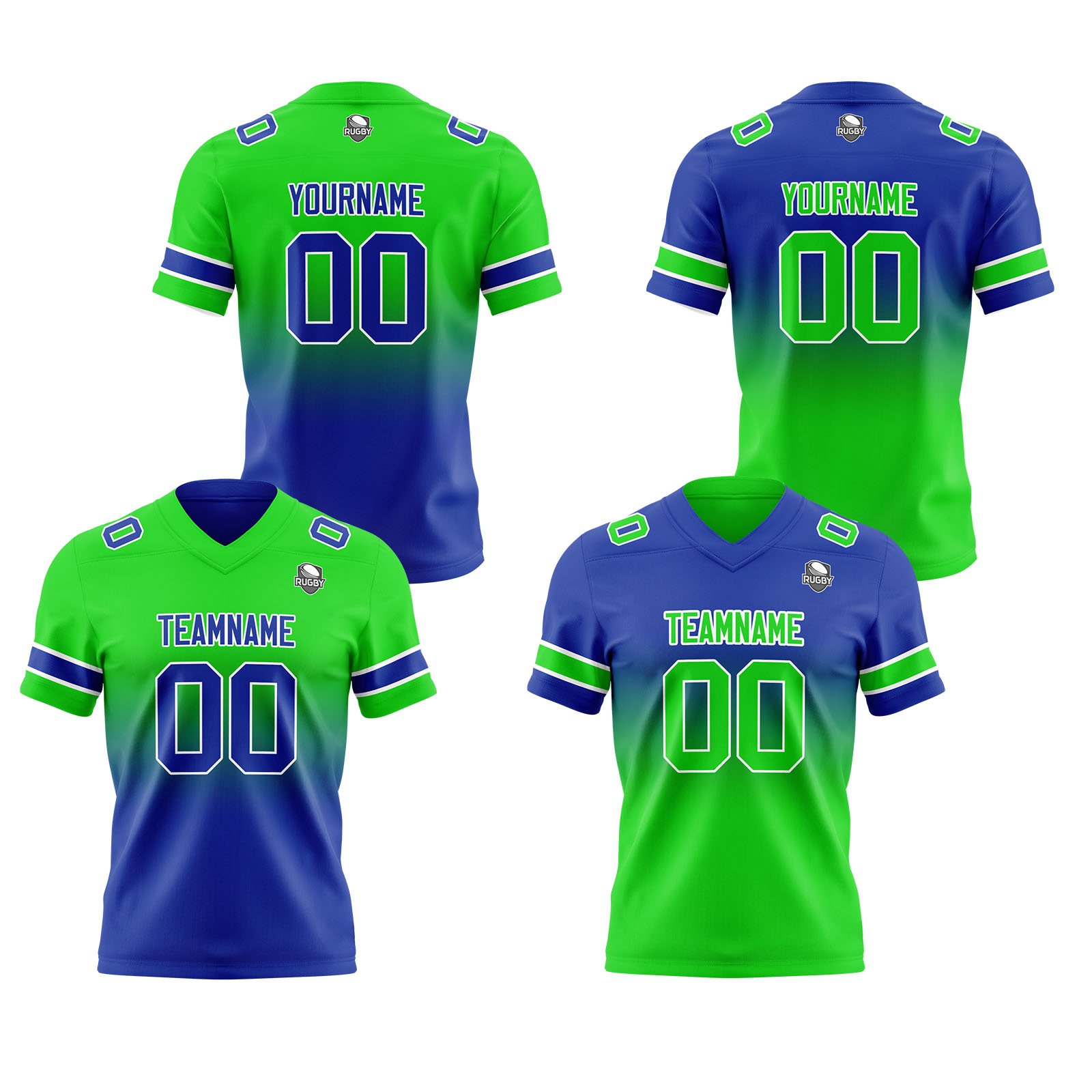 Custom Green Blue Reversible Football Jersey Personalized Gradient Football Shirts for Men Printed Team Name Number Logo