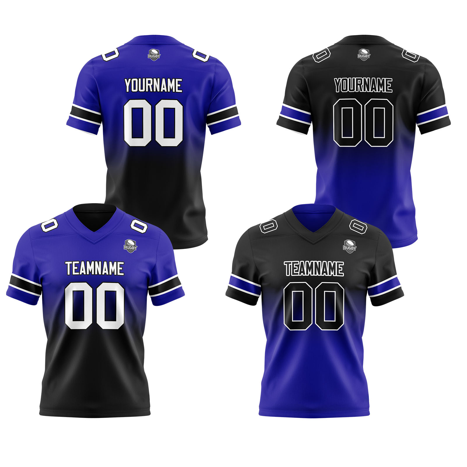 Custom Royal Black Reversible Football Jersey Personalized Gradient Football Shirts for Men Printed Team Name Number Logo